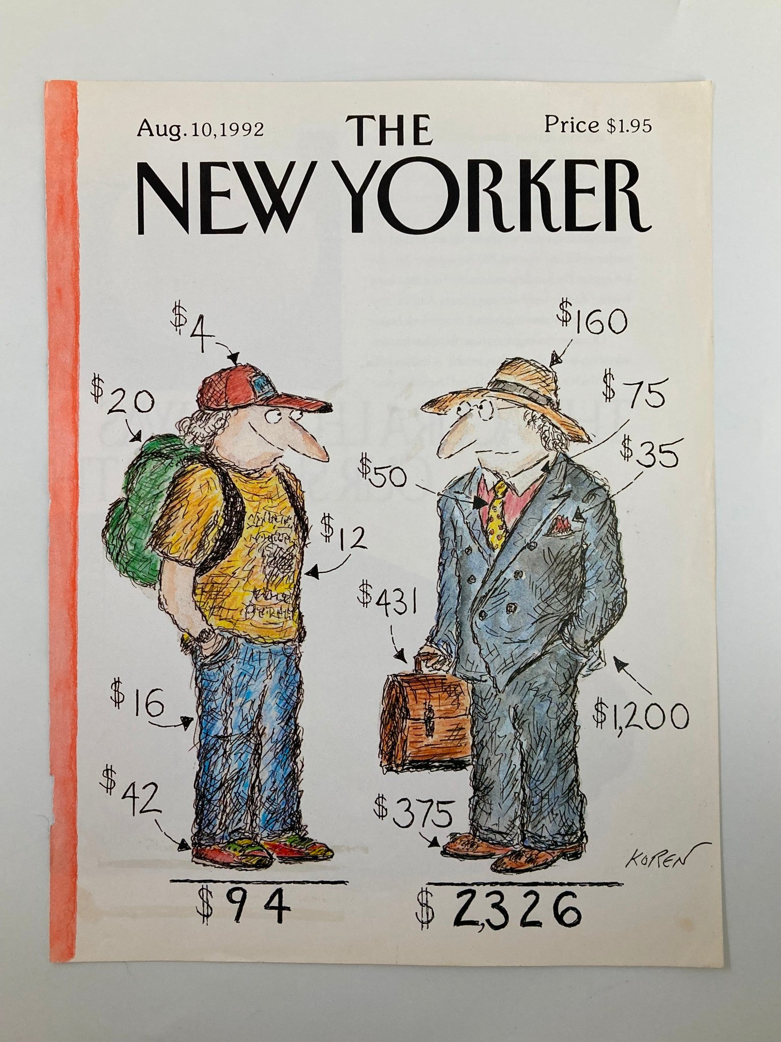 COVER ONLY The New Yorker August 10 1992 Criticism by Edward Korel