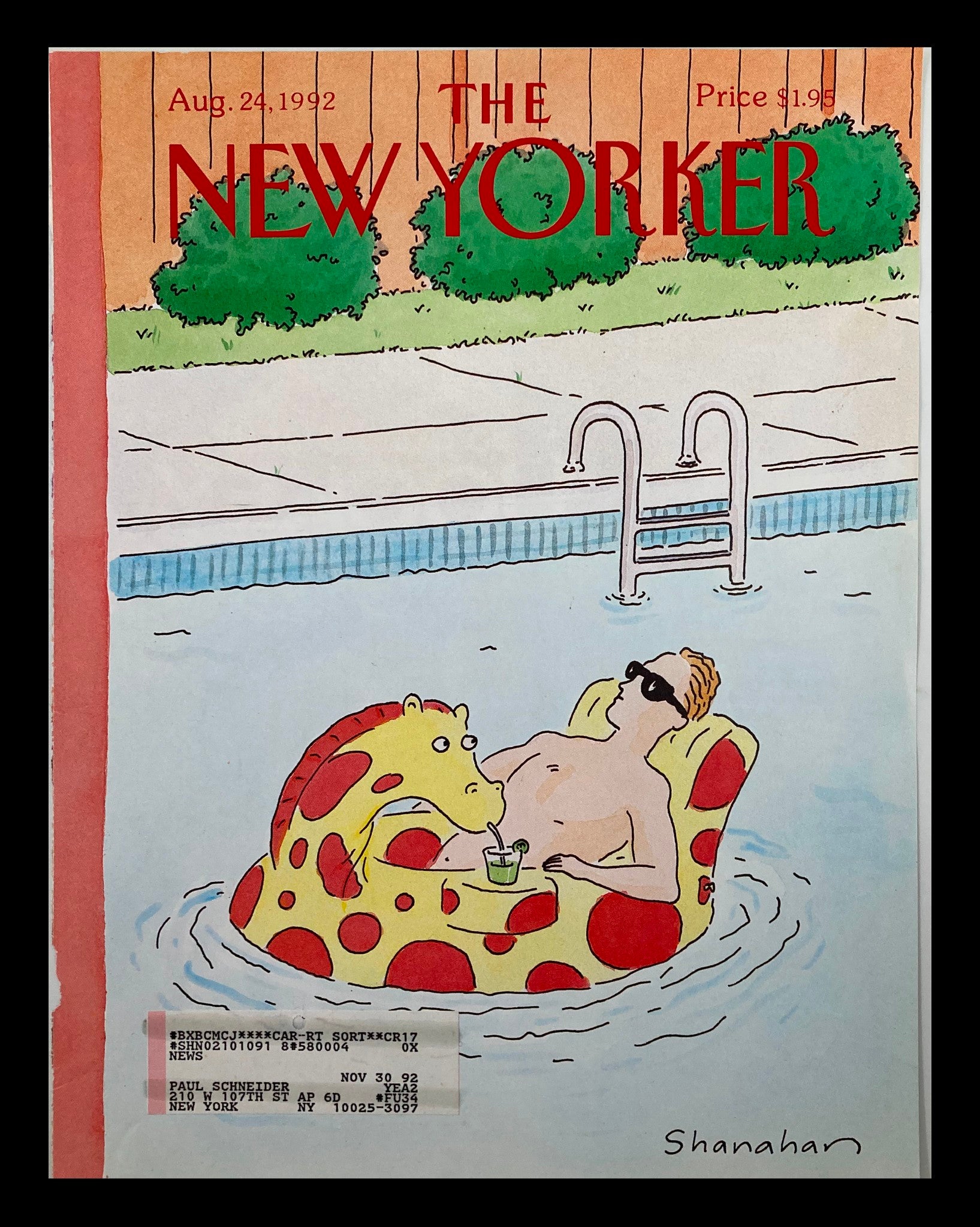 COVER ONLY The New Yorker August 24 1992 Pool Float by Danny Shanahan