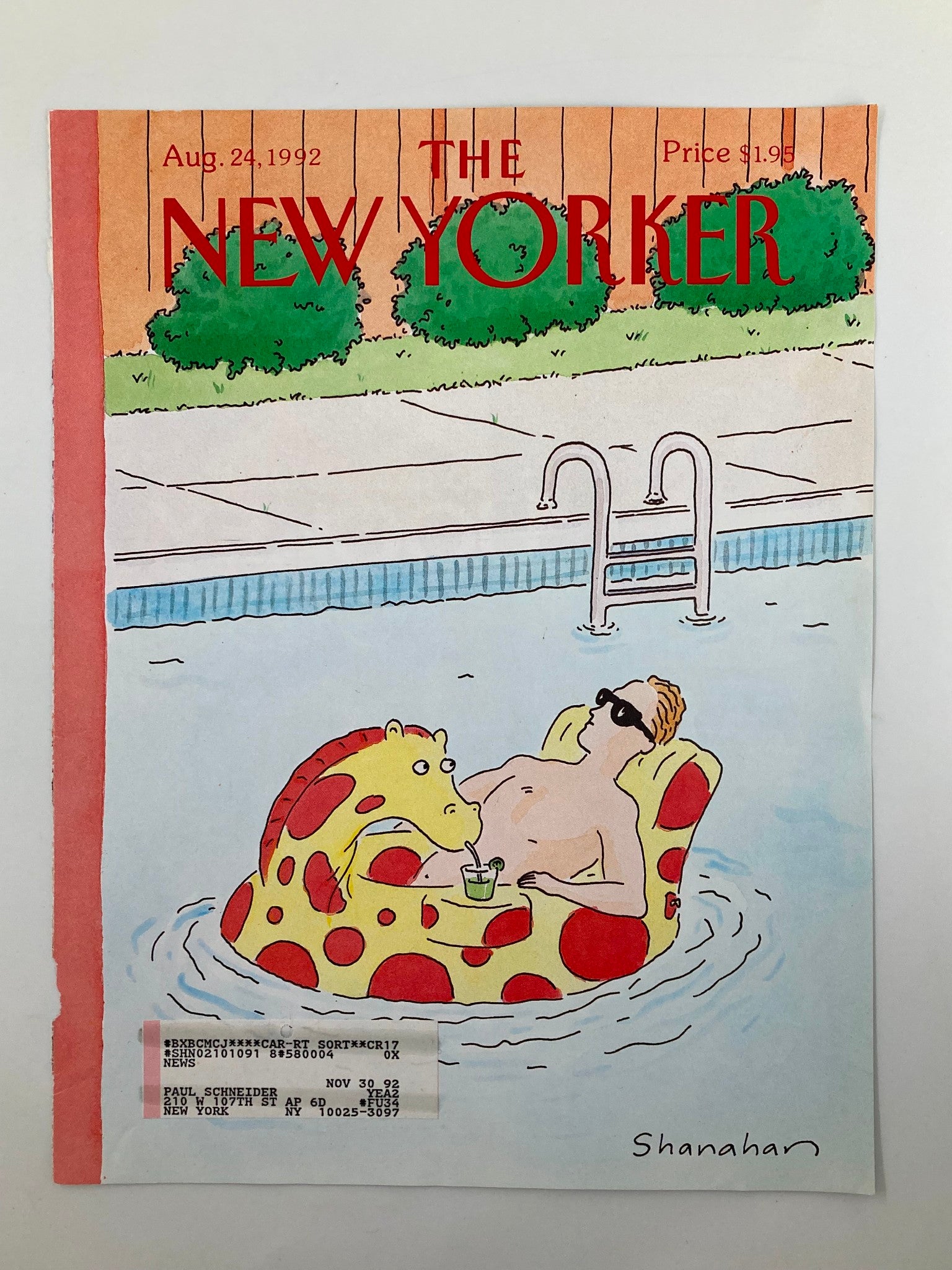 COVER ONLY The New Yorker August 24 1992 Pool Float by Danny Shanahan