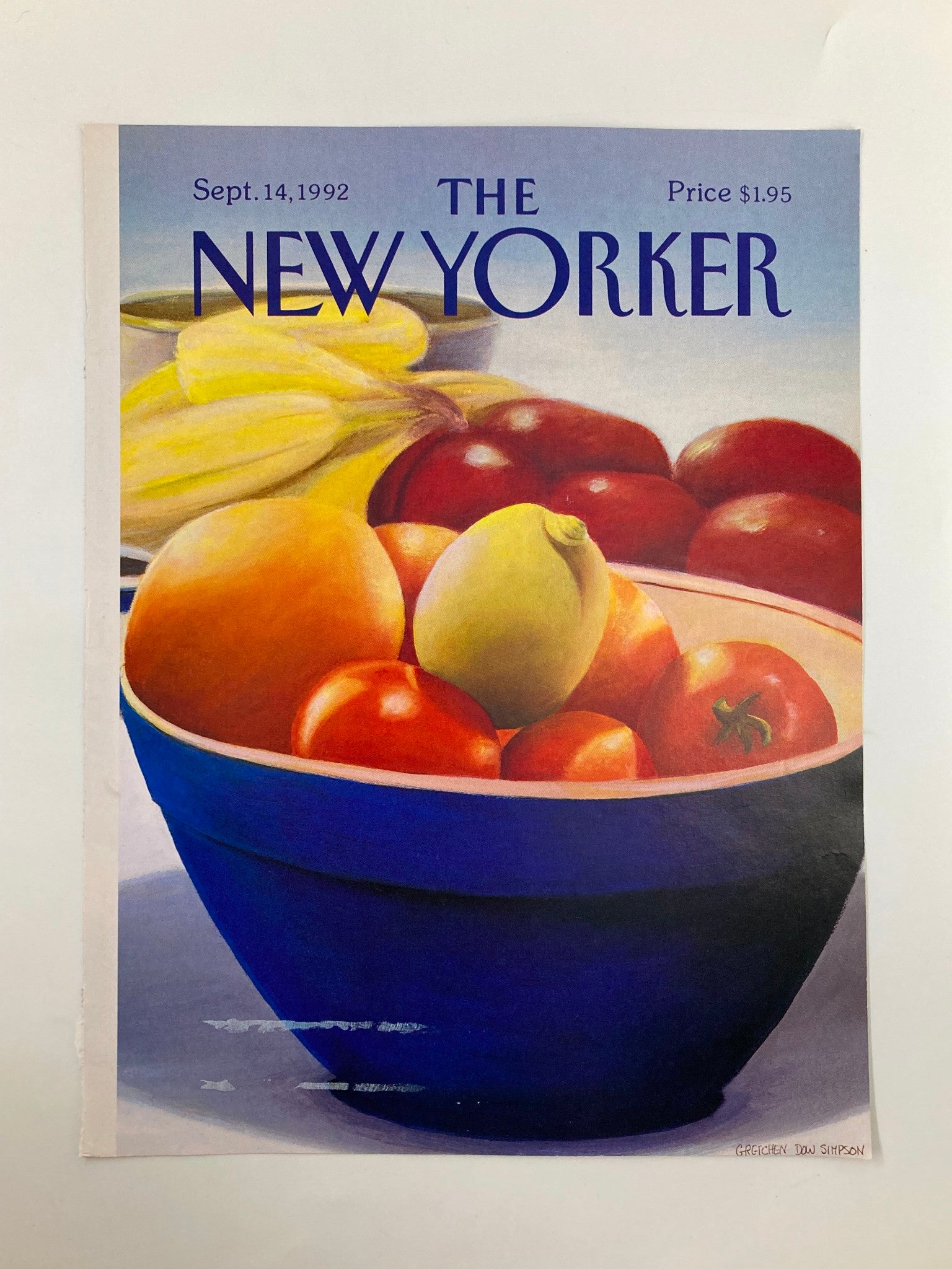 COVER ONLY The New Yorker September 14 1992 Bowl of Fruits Gretchen Dow Simpson