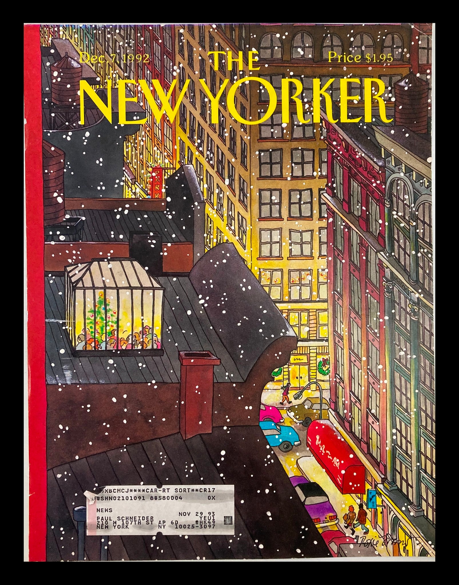 COVER ONLY The New Yorker December 7 1992 Snowy Night by Roxie Munro