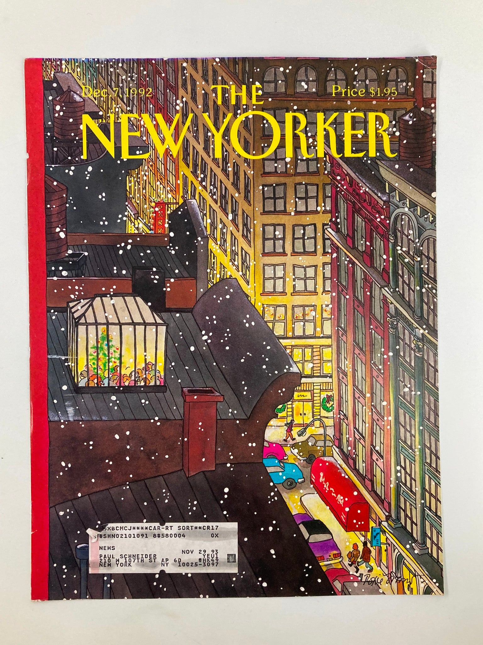 COVER ONLY The New Yorker December 7 1992 Snowy Night by Roxie Munro