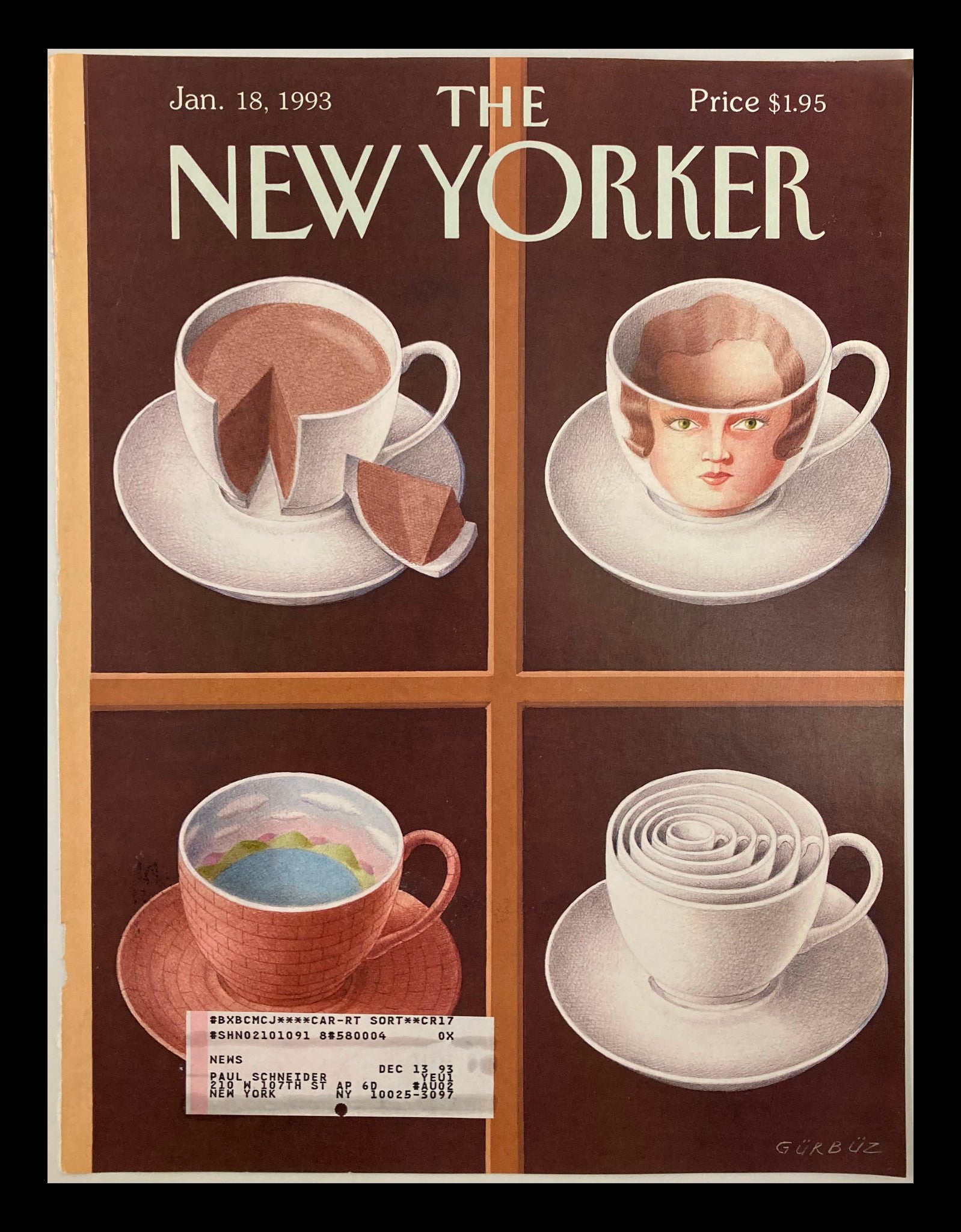 COVER ONLY The New Yorker January 18 1993 Teacup Cakes by Gürbüz Doğan Ekşioğlu