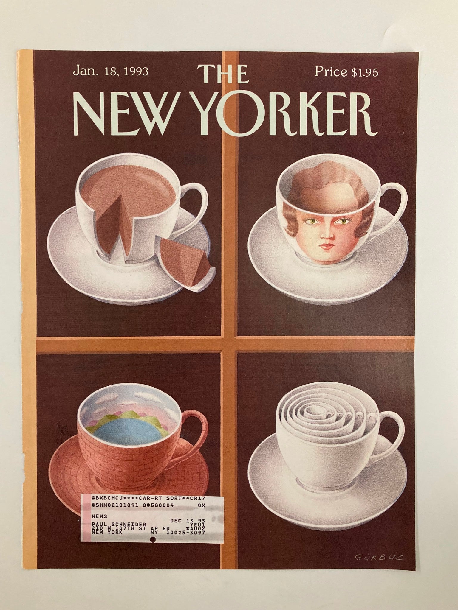 COVER ONLY The New Yorker January 18 1993 Teacup Cakes by Gürbüz Doğan Ekşioğlu