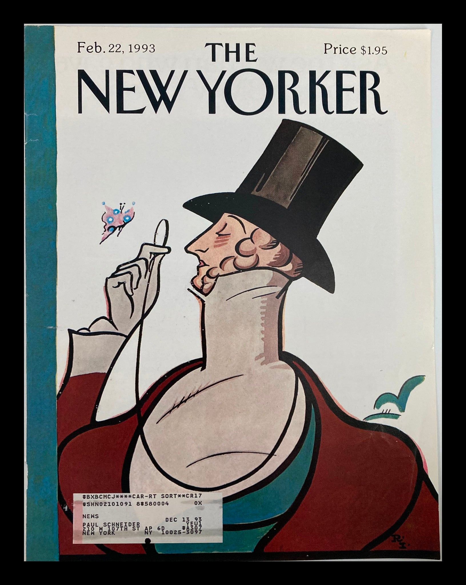 COVER ONLY The New Yorker February 22 1993 Eustace Tilley by Rea Irvin