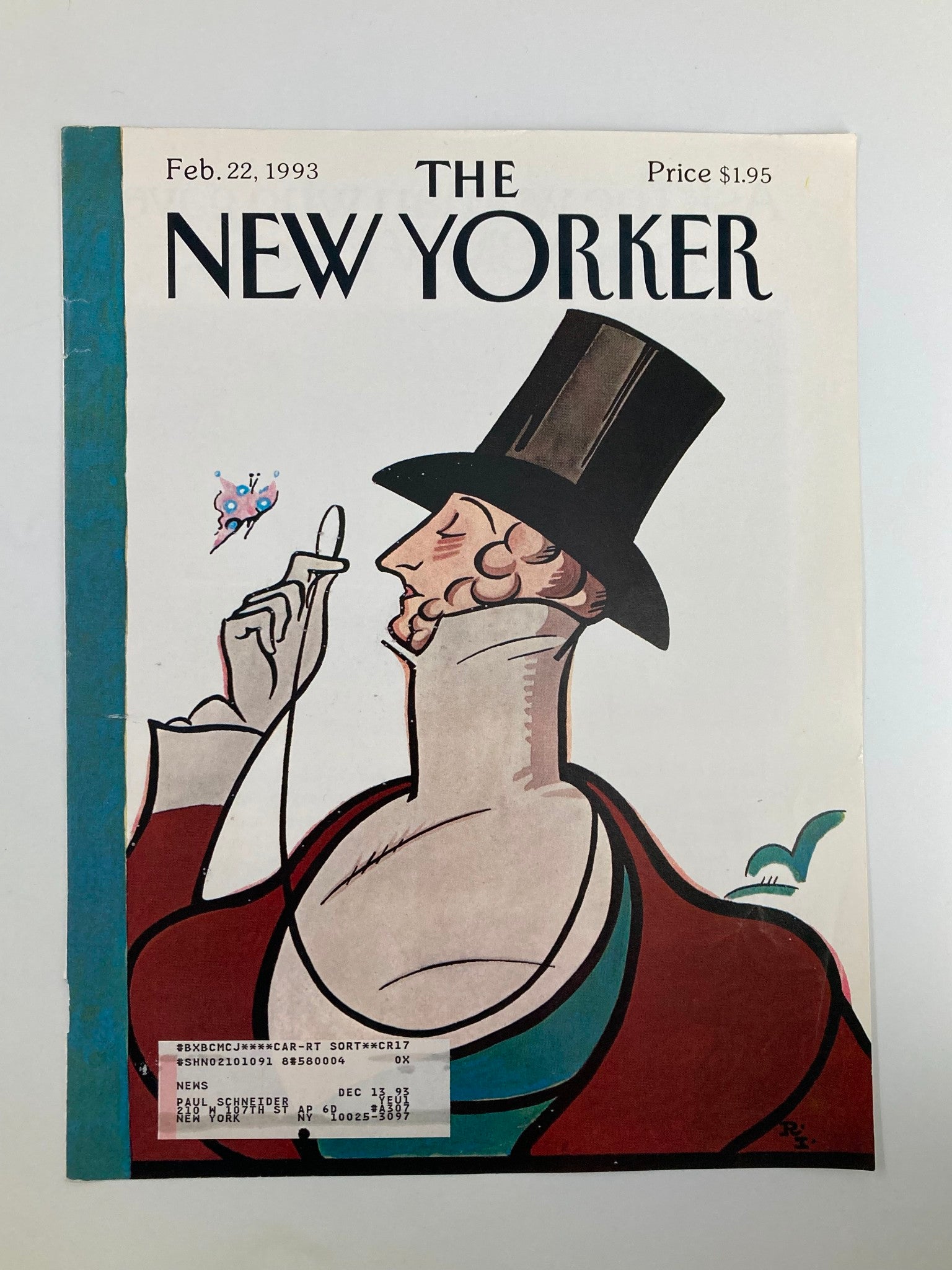 COVER ONLY The New Yorker February 22 1993 Eustace Tilley by Rea Irvin