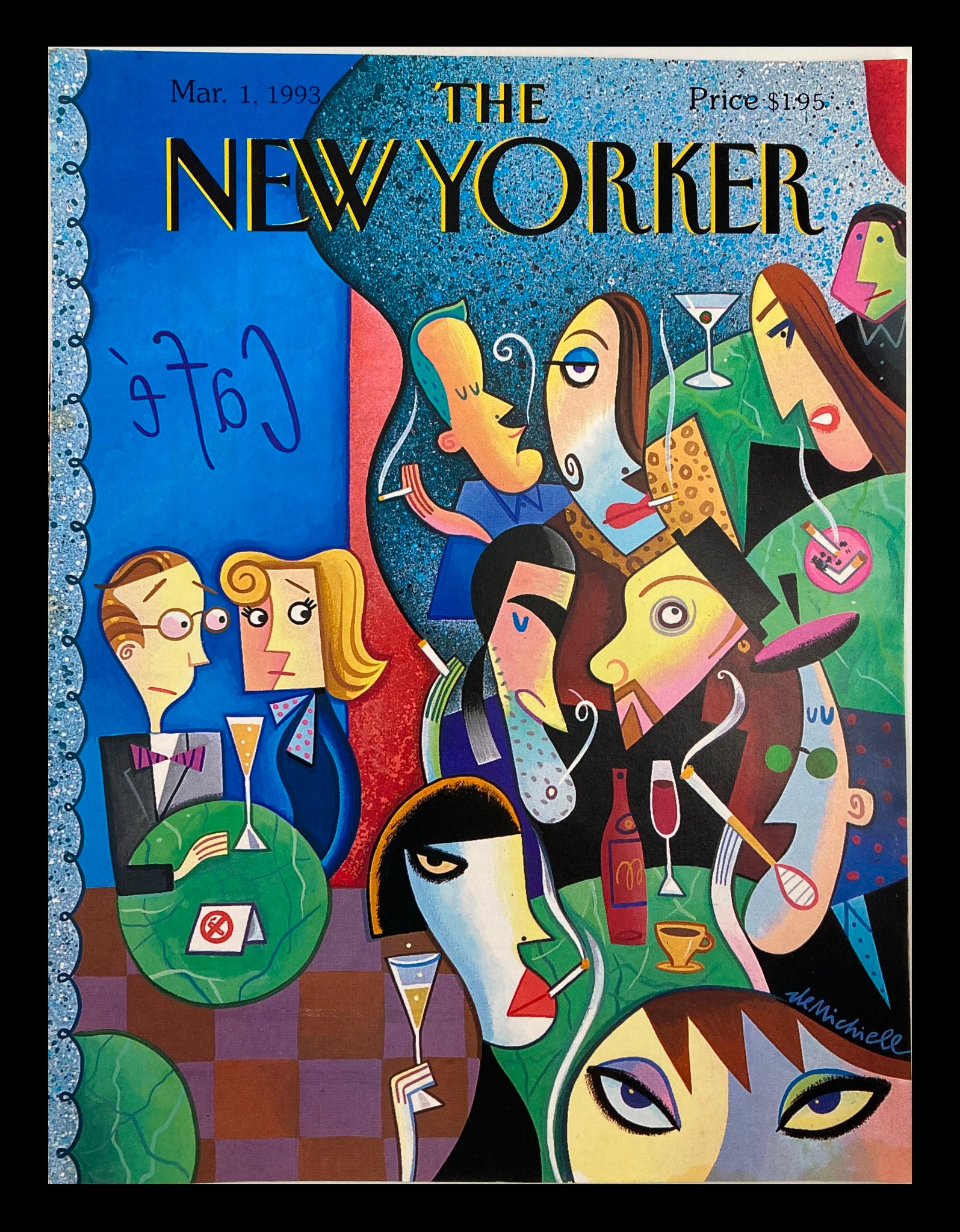 COVER ONLY The New Yorker March 1 1993 Cafe Smoking by Robert DeMichiell