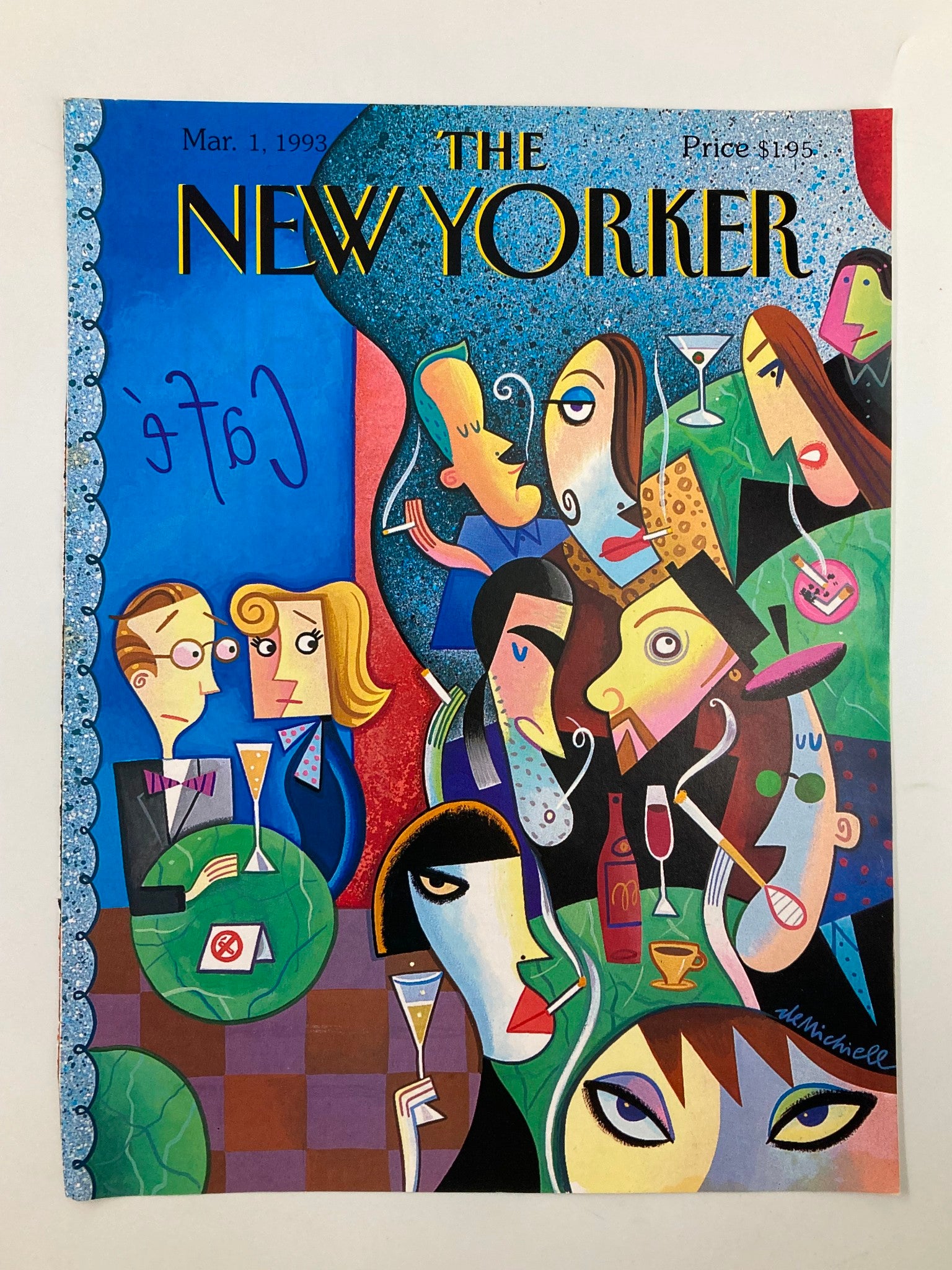 COVER ONLY The New Yorker March 1 1993 Cafe Smoking by Robert DeMichiell