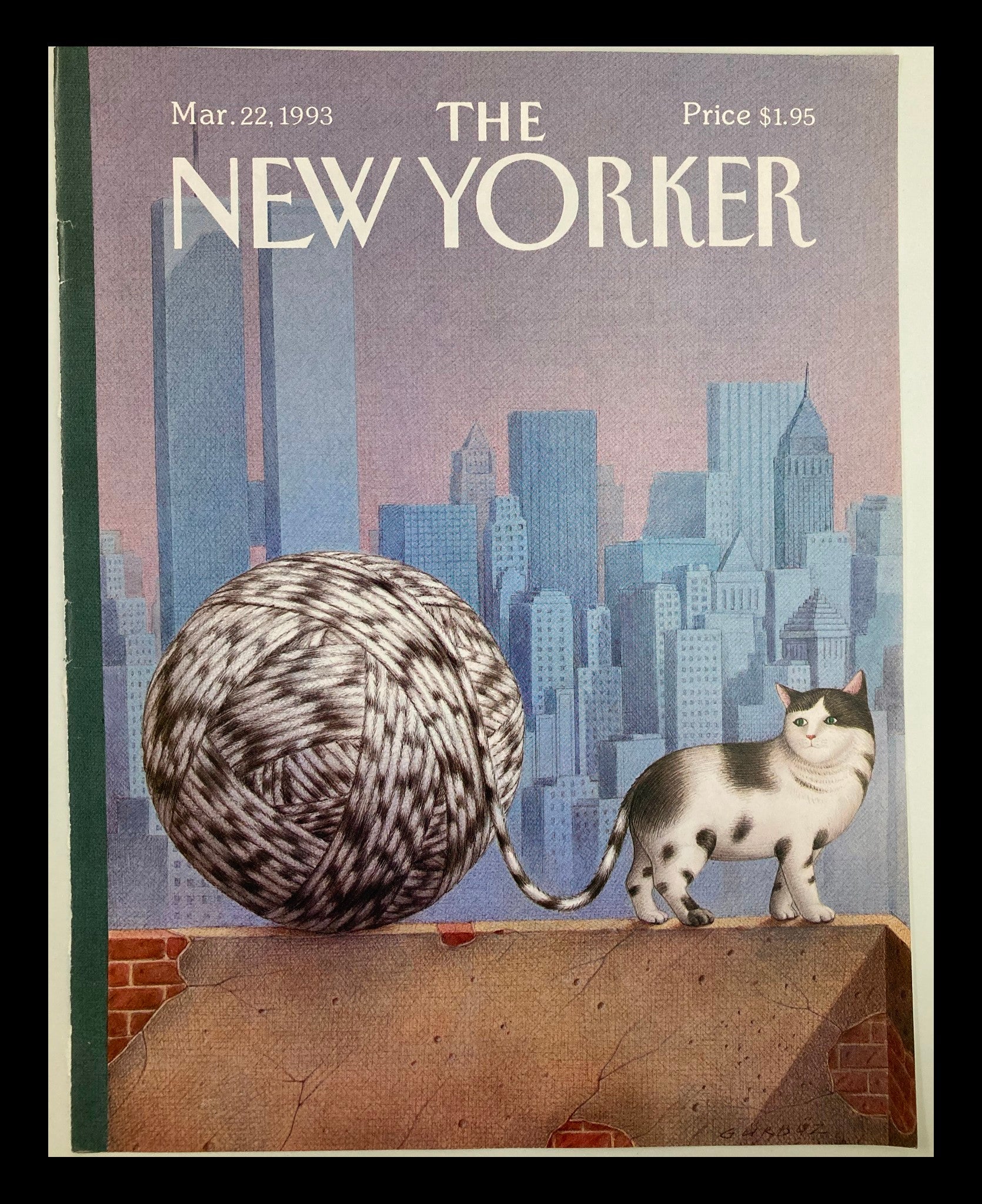 COVER ONLY The New Yorker March 22 1993 Cat Ball by Gurbuz Dogan Eksioglu