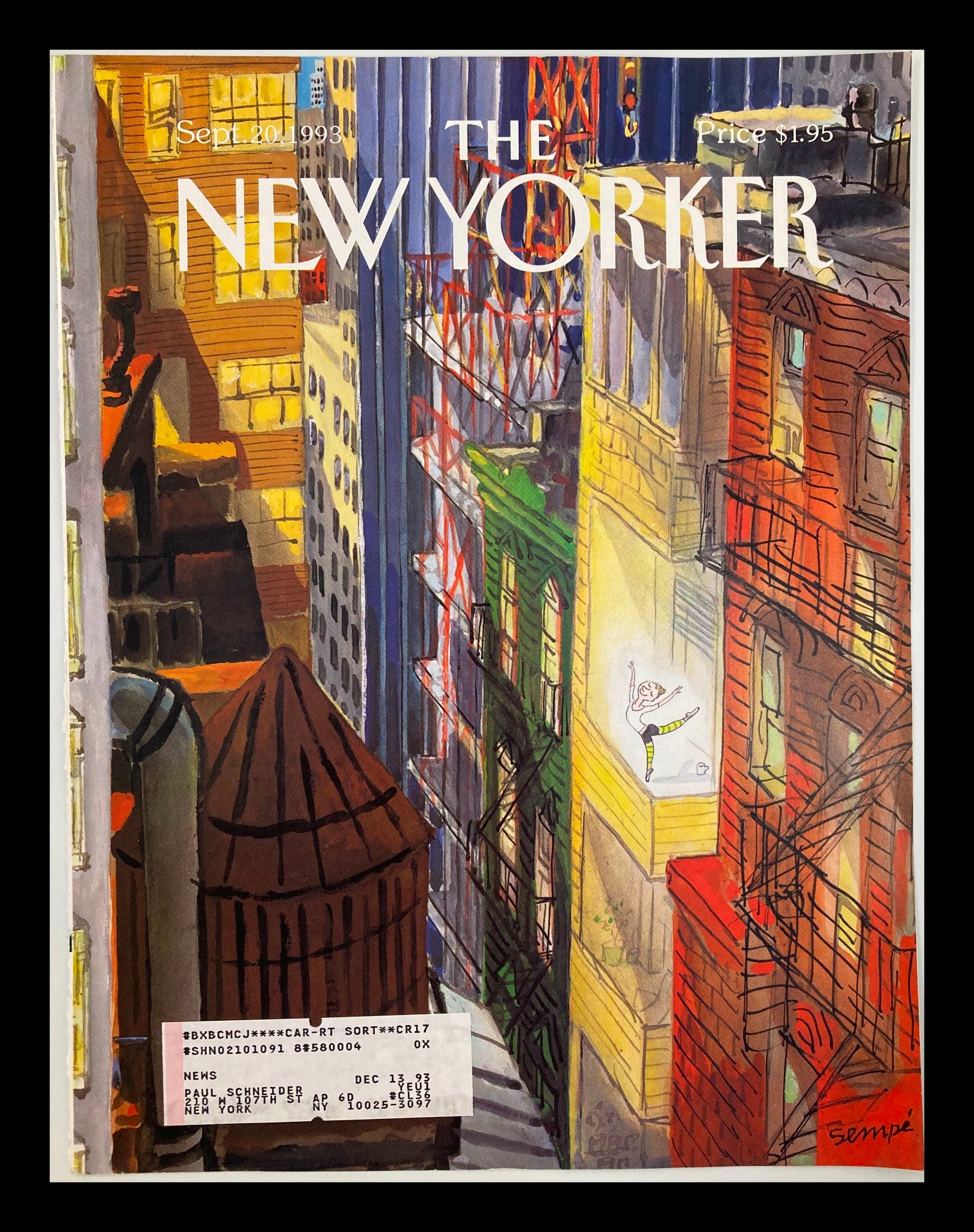 COVER ONLY The New Yorker September 20 1993 Arabesque by Jean-Jacques Sempe