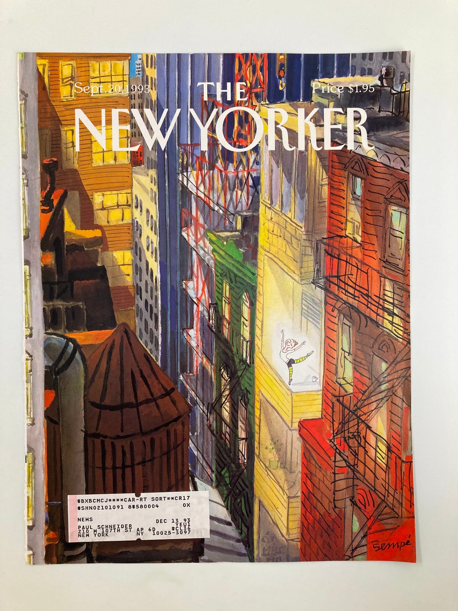 COVER ONLY The New Yorker September 20 1993 Arabesque by Jean-Jacques Sempe