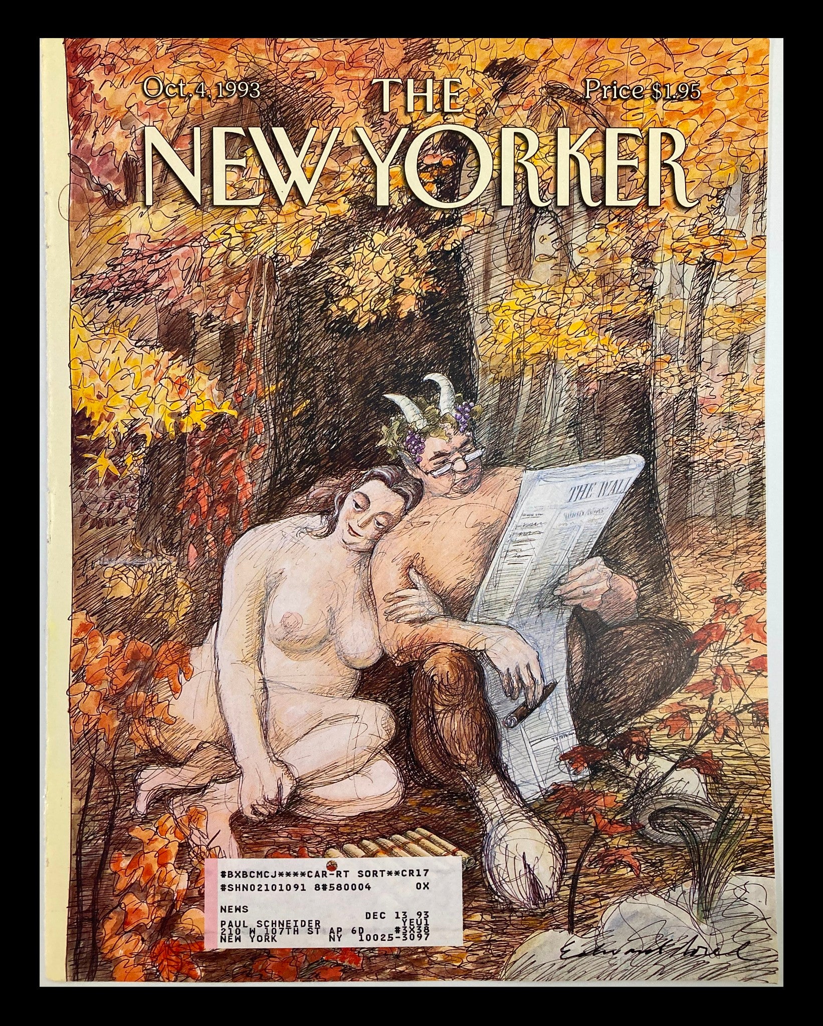 COVER ONLY The New Yorker October 4 1993 Flings Past by Edward Sorel