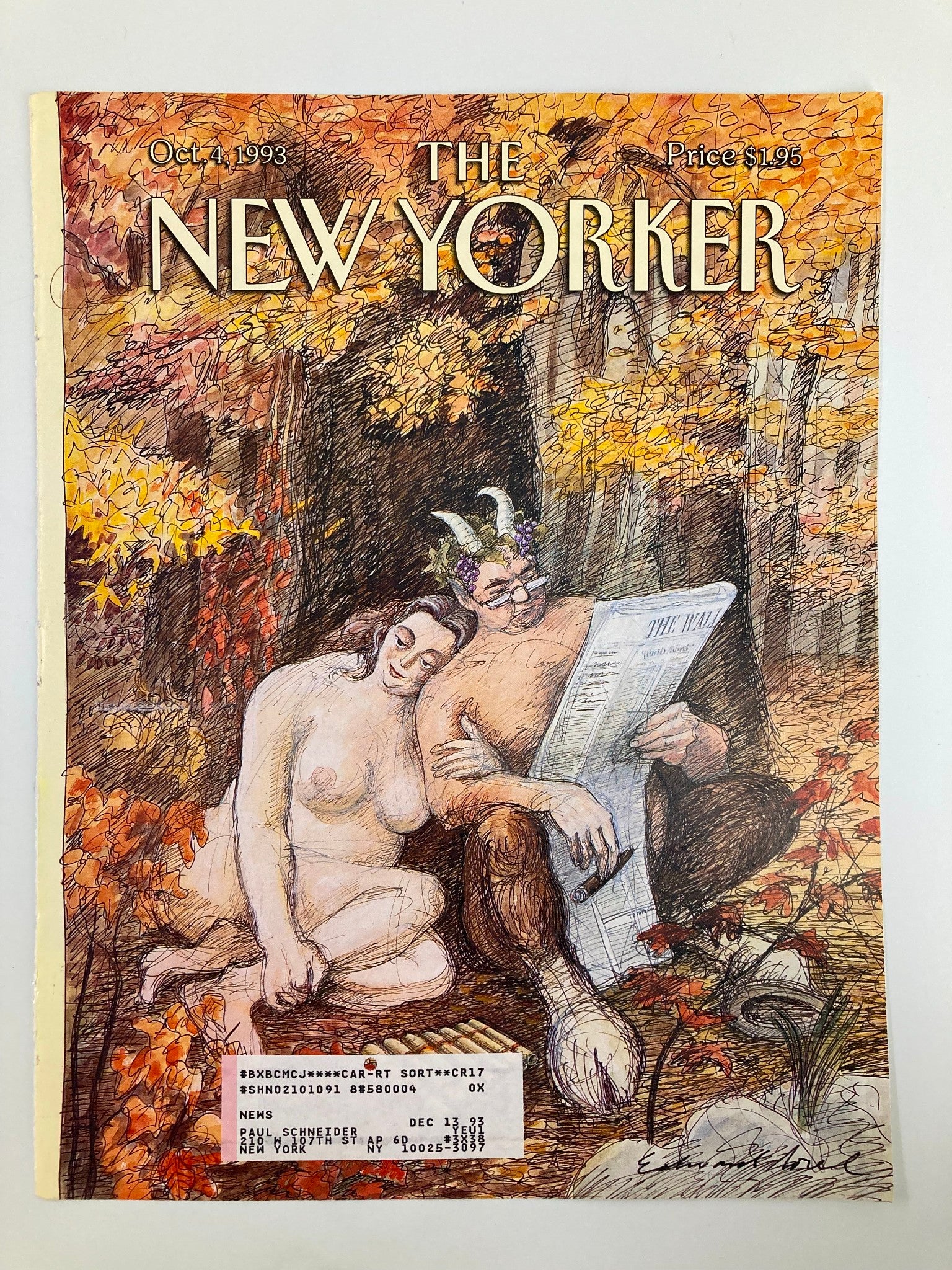 COVER ONLY The New Yorker October 4 1993 Flings Past by Edward Sorel