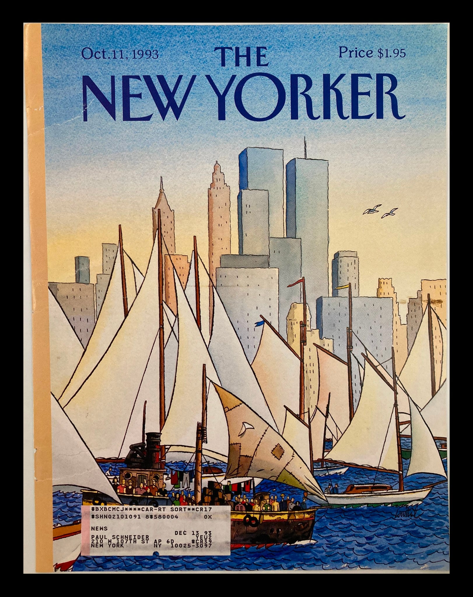 COVER ONLY The New Yorker October 11 1993 Back in the New World by J. de Loustal