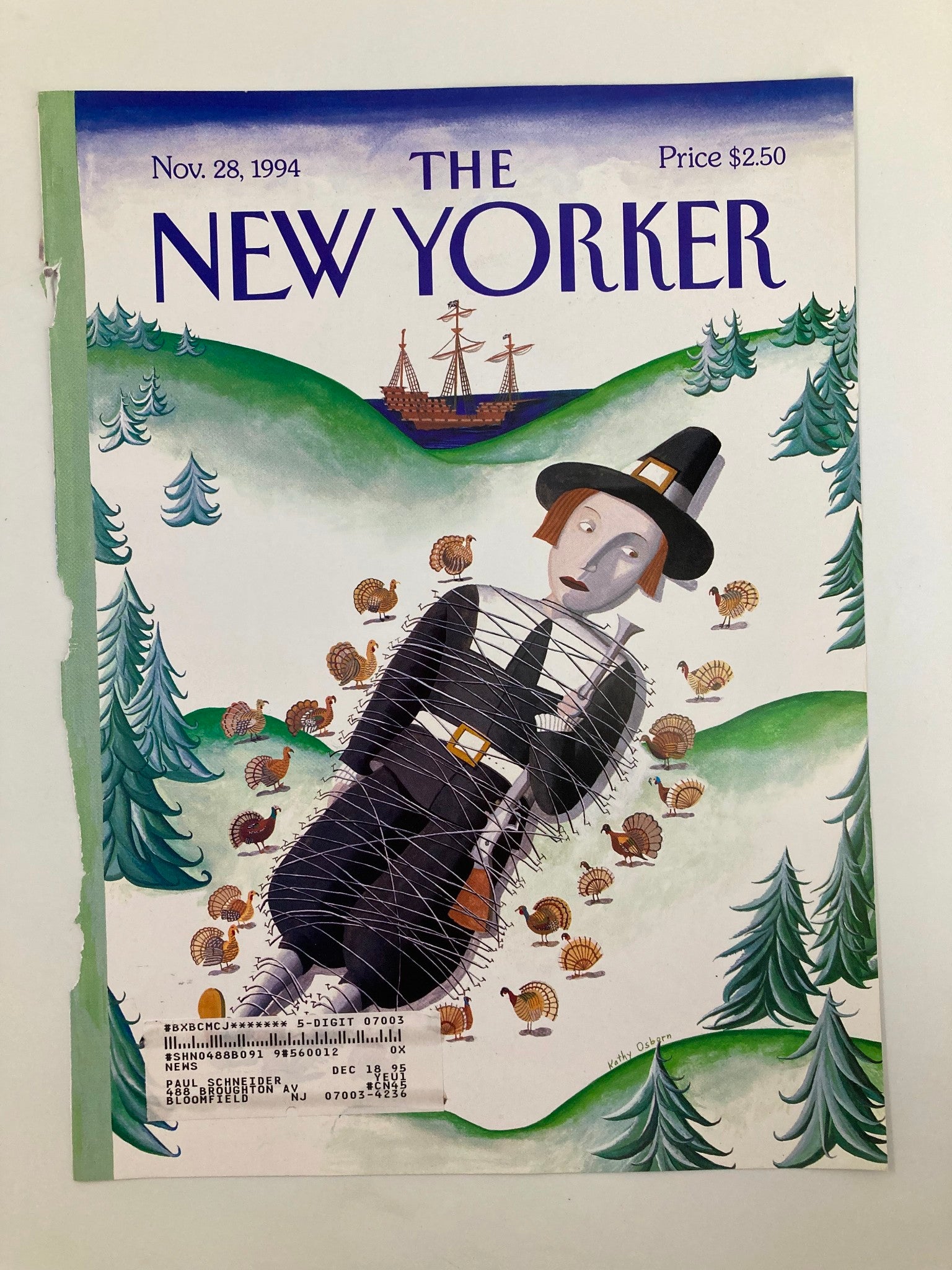 COVER ONLY The New Yorker November 28 1994 Thanksgiving by Kathy Osborn