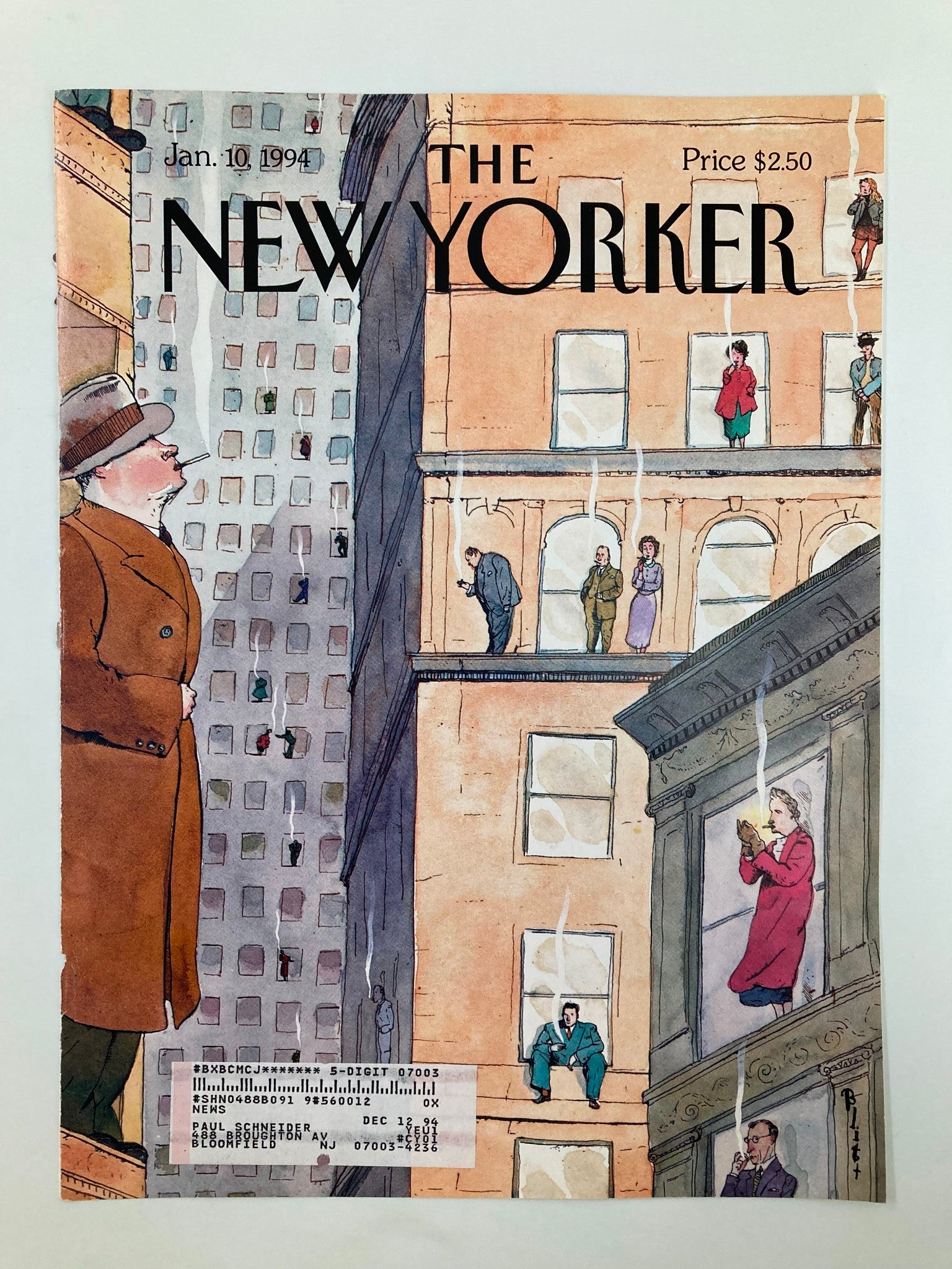 COVER ONLY The New Yorker January 10 1994 Resolute Smokers by Barry Blitt