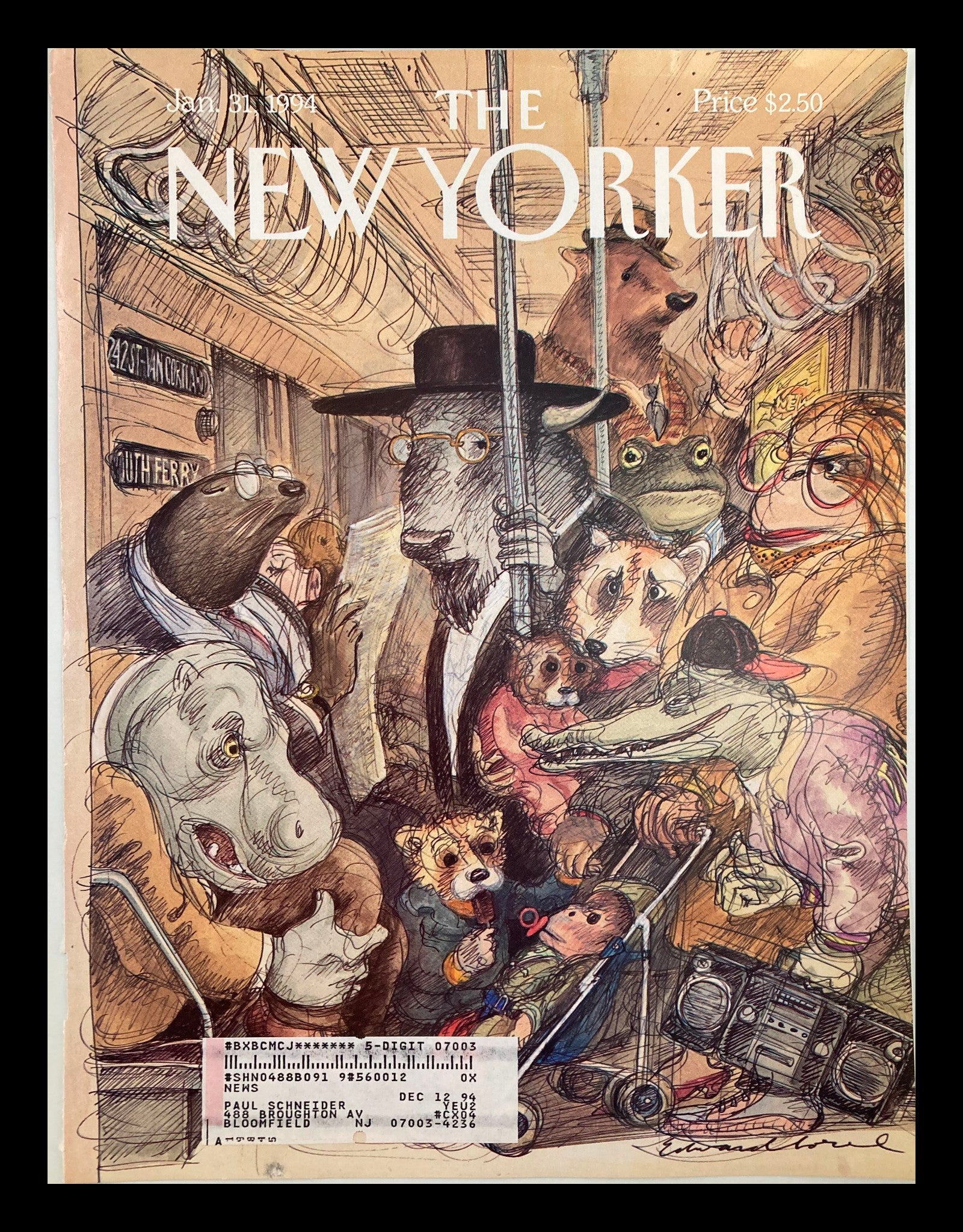 COVER ONLY The New Yorker January 31 1994 Crush Hour by Edward Sorel