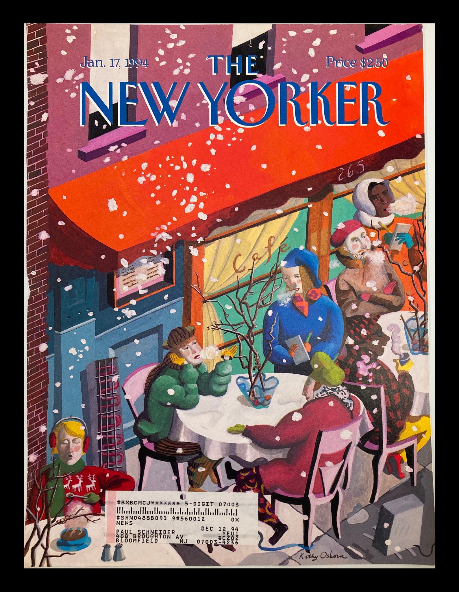 COVER ONLY The New Yorker January 17 1994 The Diehard Cafe by Kathy Osborn