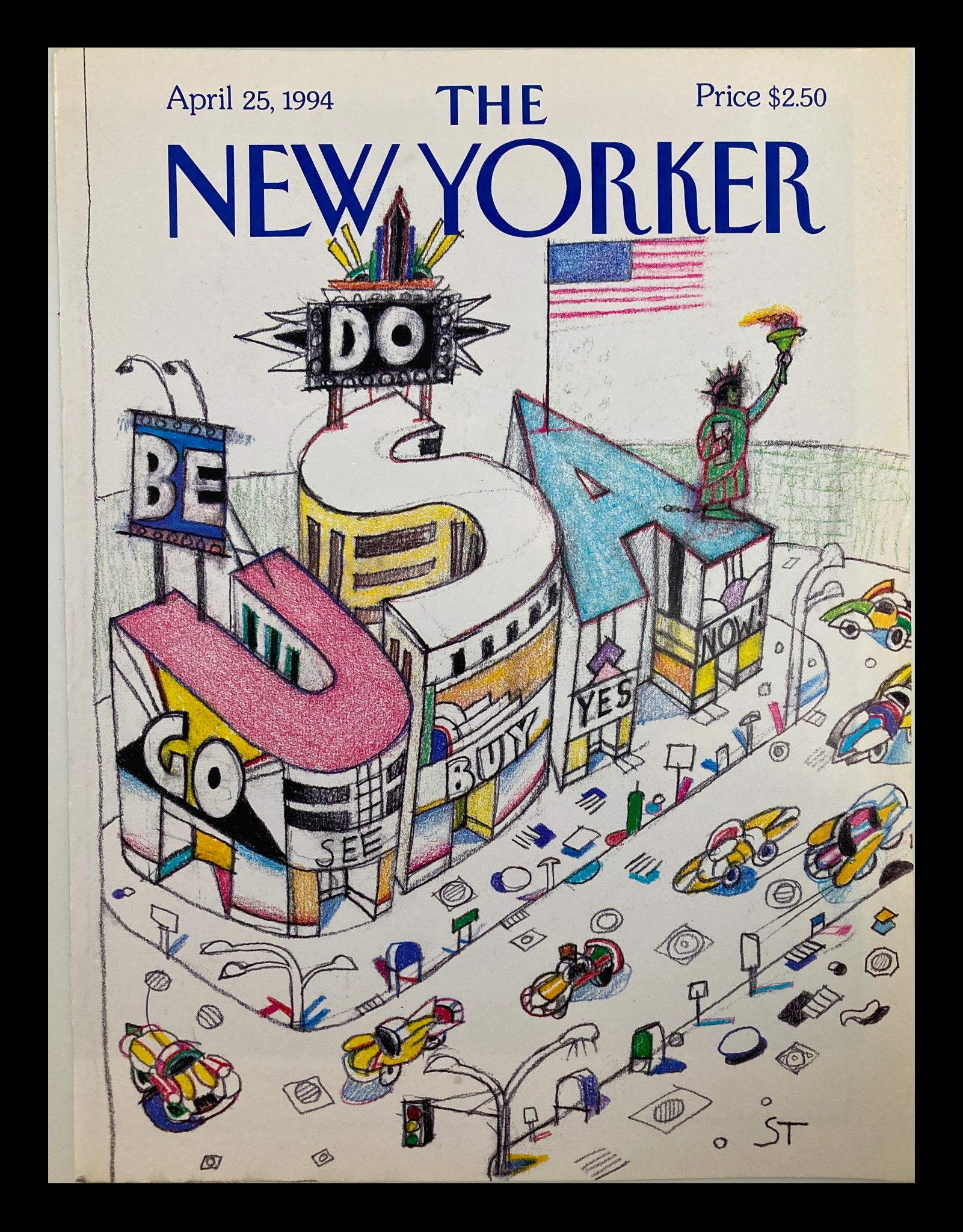 COVER ONLY The New Yorker April 25 1994 Main Street by Saul Steinberg