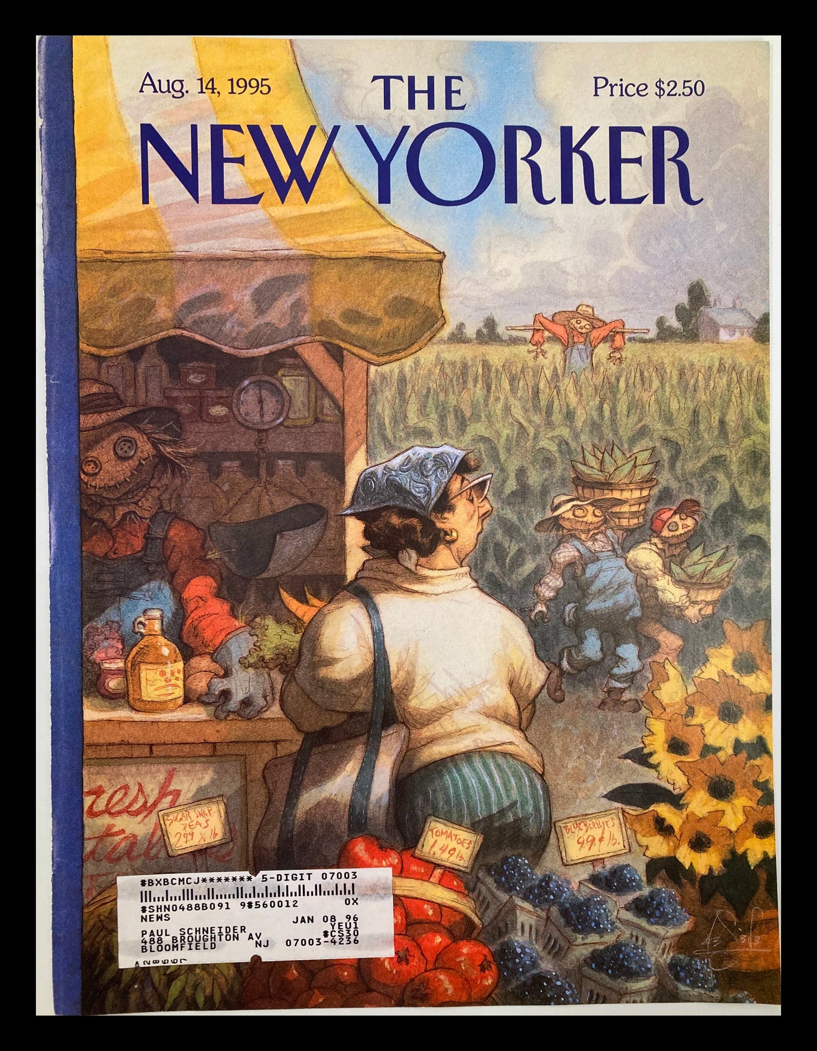 COVER ONLY The New Yorker August 14 1995 Bumper Crop by Peter de Seve