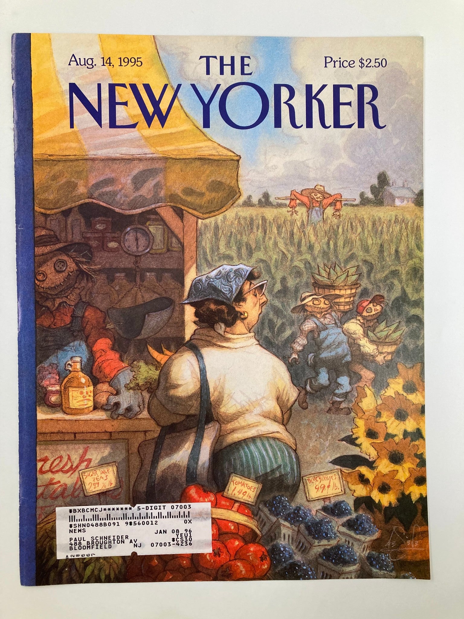 COVER ONLY The New Yorker August 14 1995 Bumper Crop by Peter de Seve