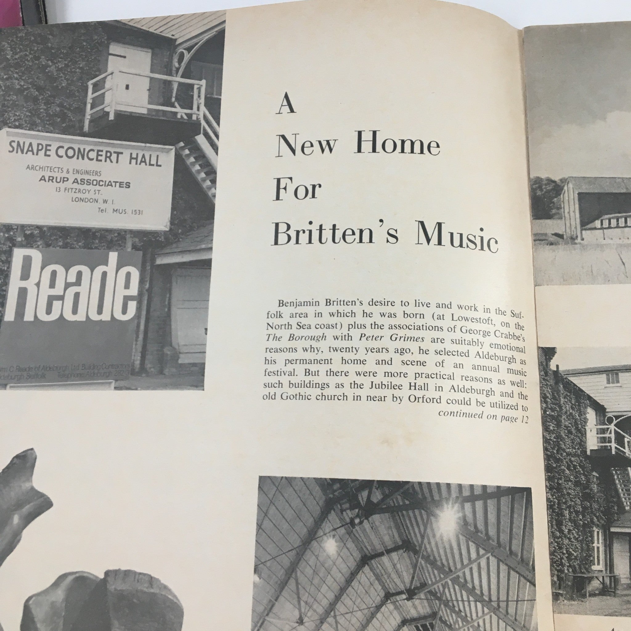 1967 Philharmonic Hall Lincoln Center Present Israel Philharmonic Orchestra - An interior page of the magazine discussing Benjamin Britten's music with images of the Snape Concert Hall.