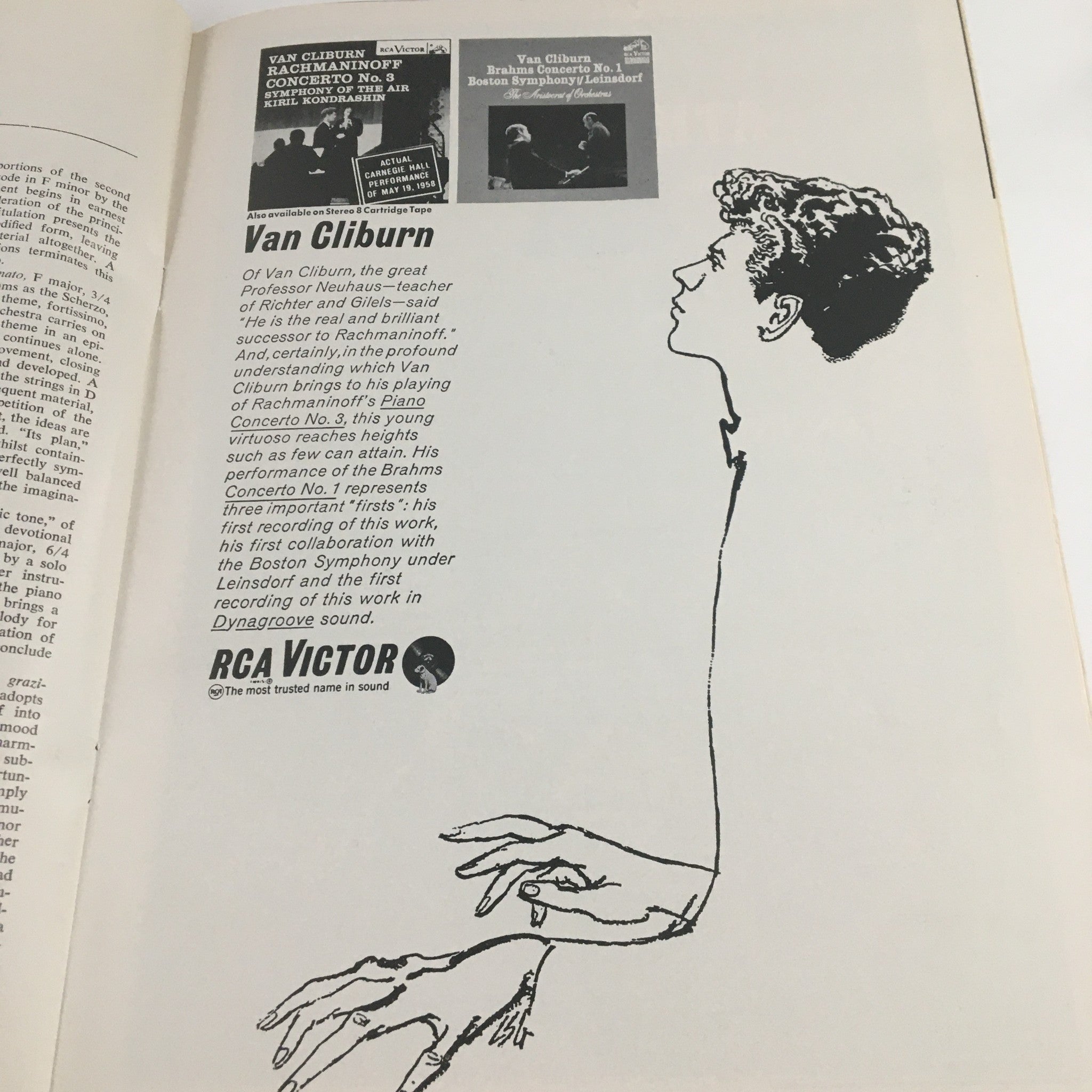 1967 Philharmonic Hall Lincoln Center Present Israel Philharmonic Orchestra - An illustration and description of Van Cliburn, highlighting his achievements and contributions to classical music, featured in a vintage magazine from 1967.