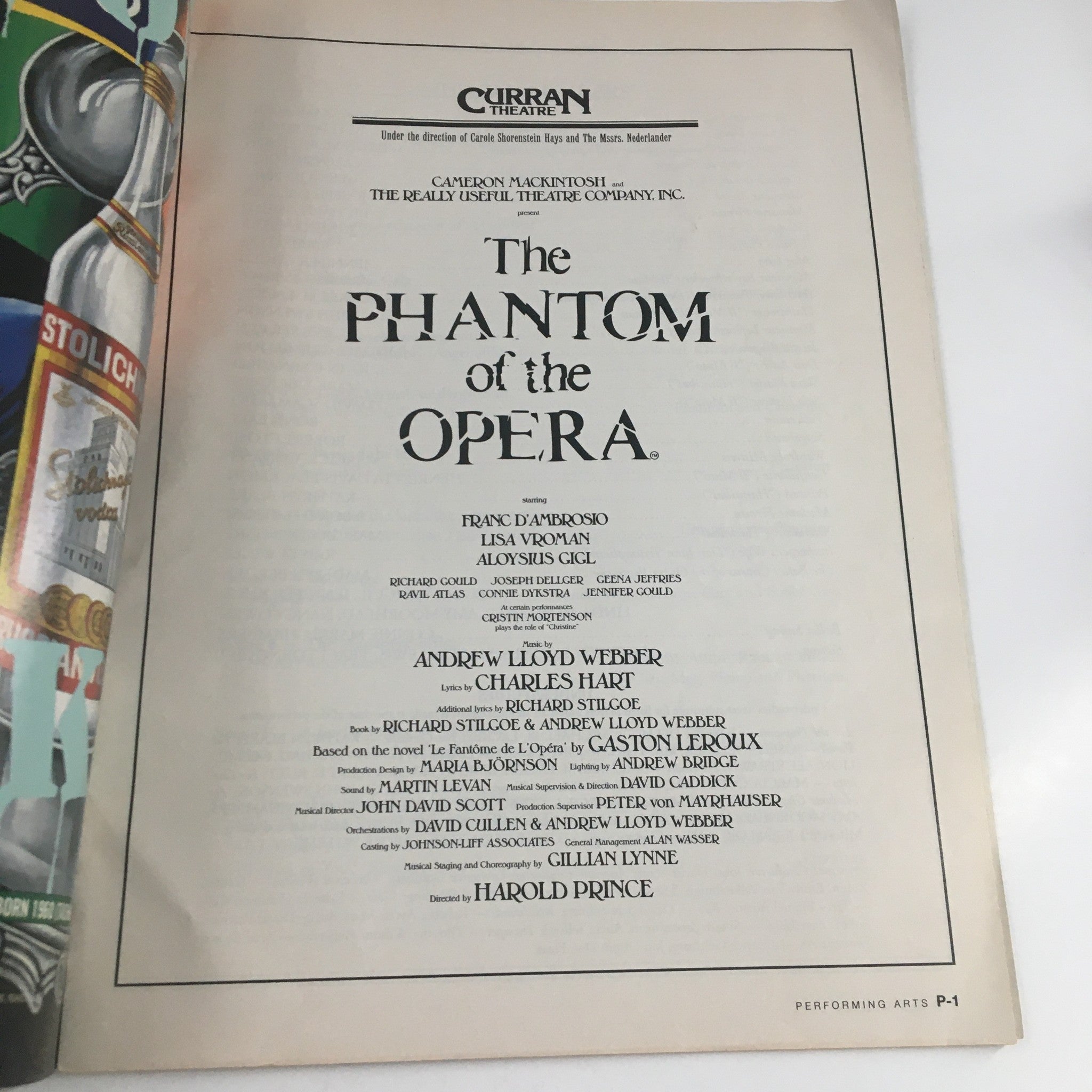 1996 Curran Theatre Cameron Mackintosh Present The Phantom of the Opera