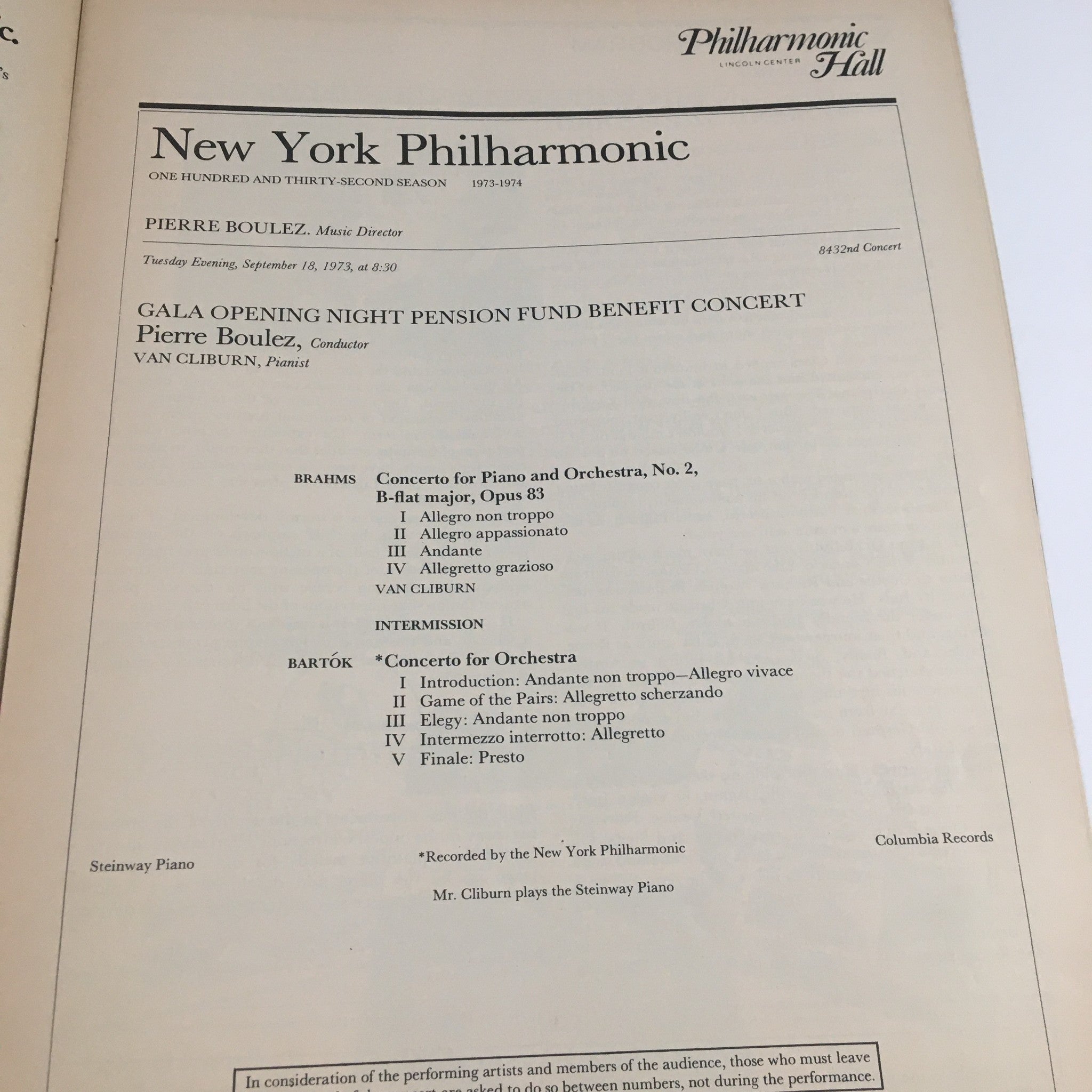 1973 Philharmonic Hall Lincoln Center Pension Fund Benefit Concert Pierre Boulez