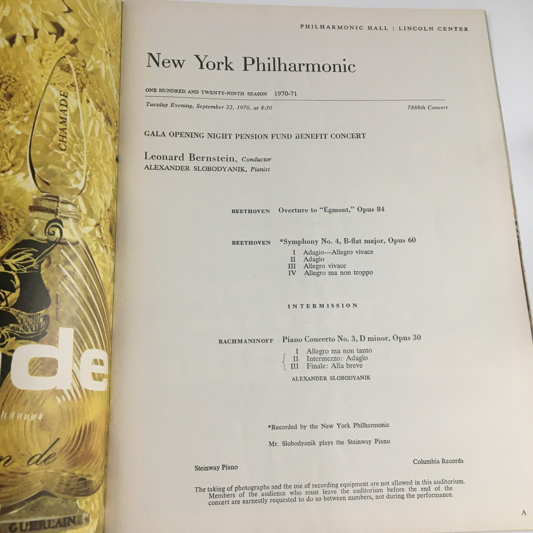 1970 Philharmonic Hall Lincoln Center Gala Opening Pension Fund Benefit Concert