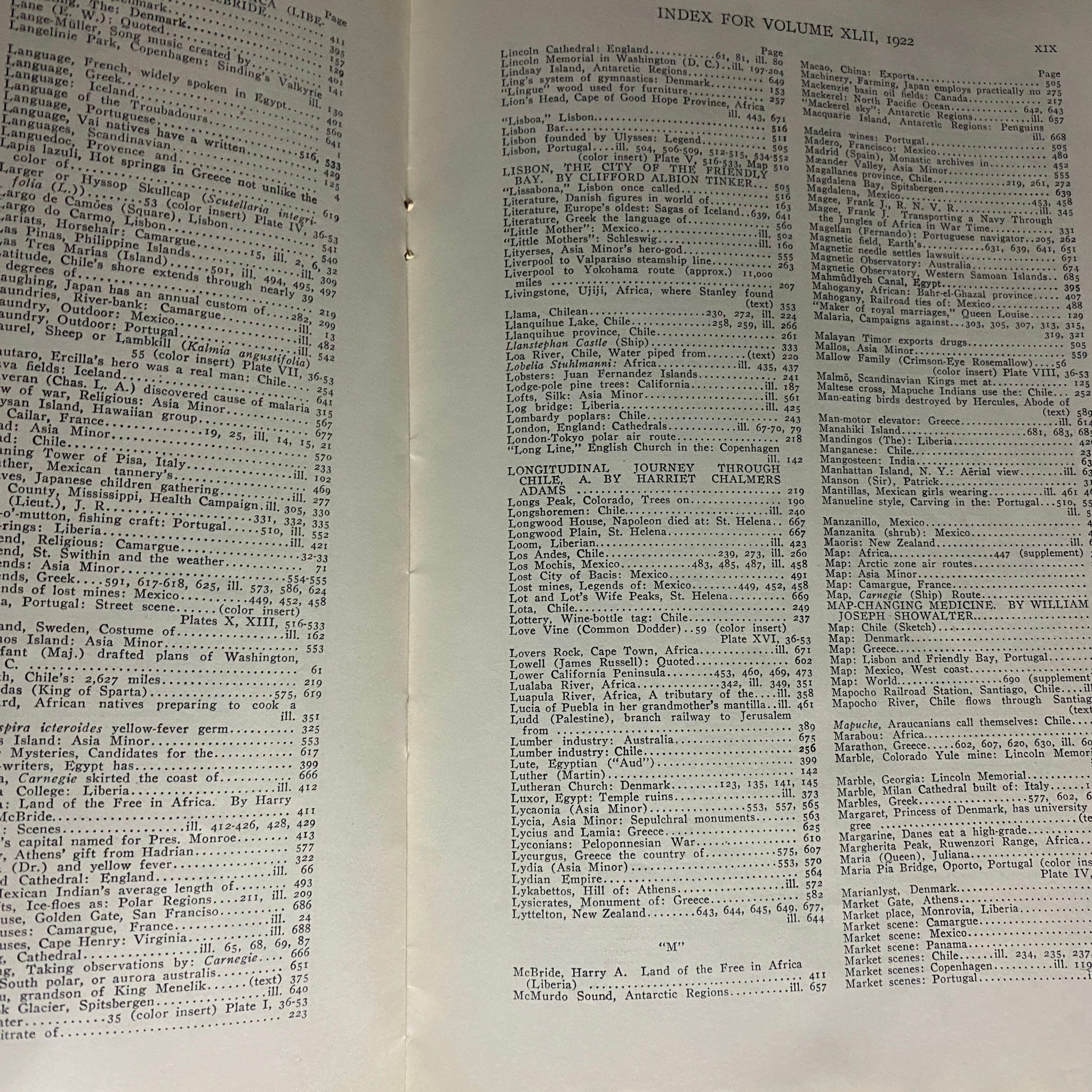 National Geographic Magazine July-December 1922 Volume XLII Index No Label