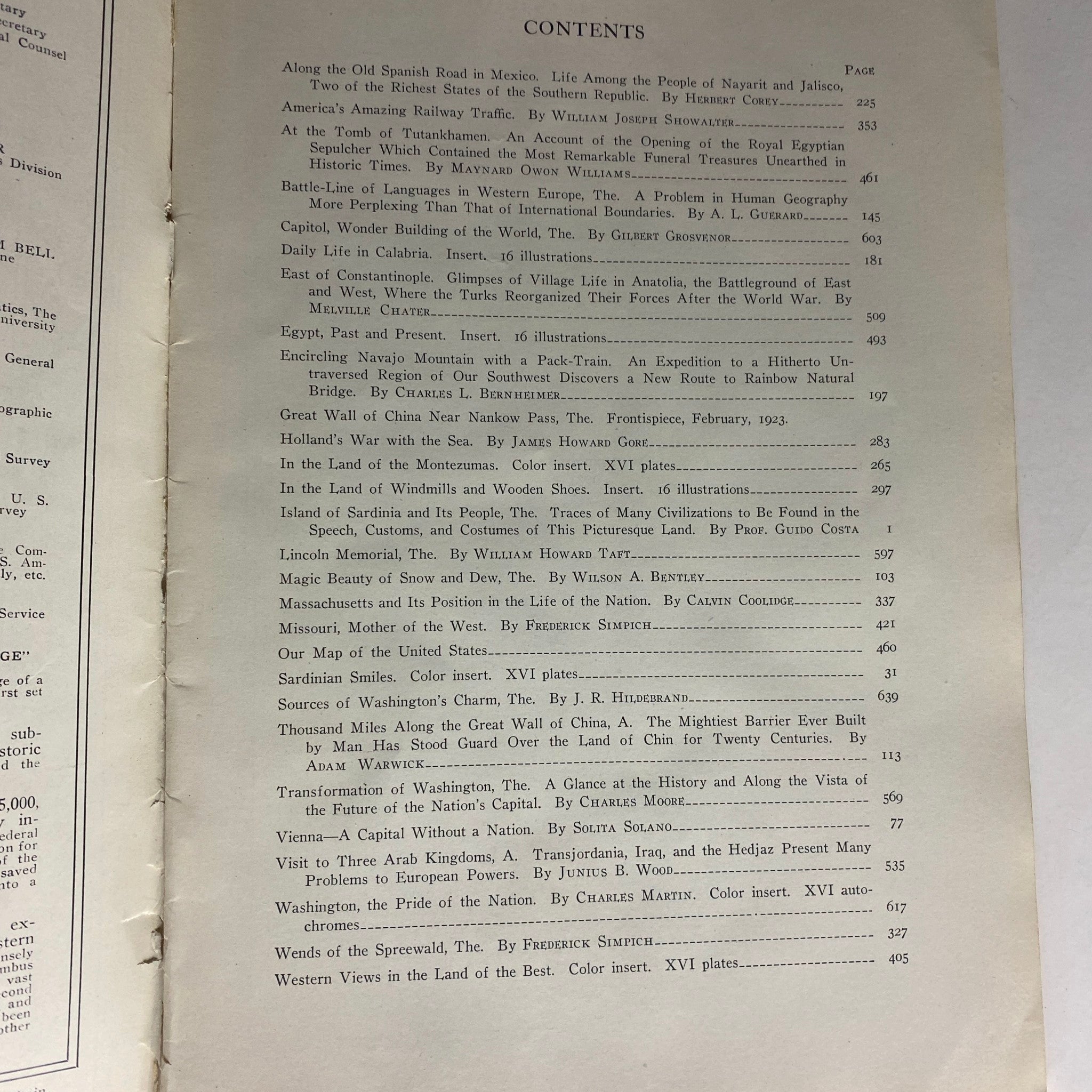 National Geographic Magazine January-June 1923 Volume XLIII Index No Label