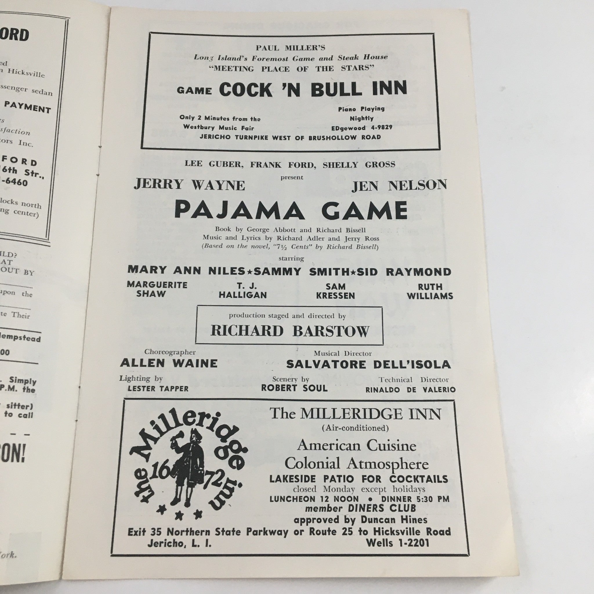 1957 Season Westbury Music Fair Present Pajama Game by Richard Barstow