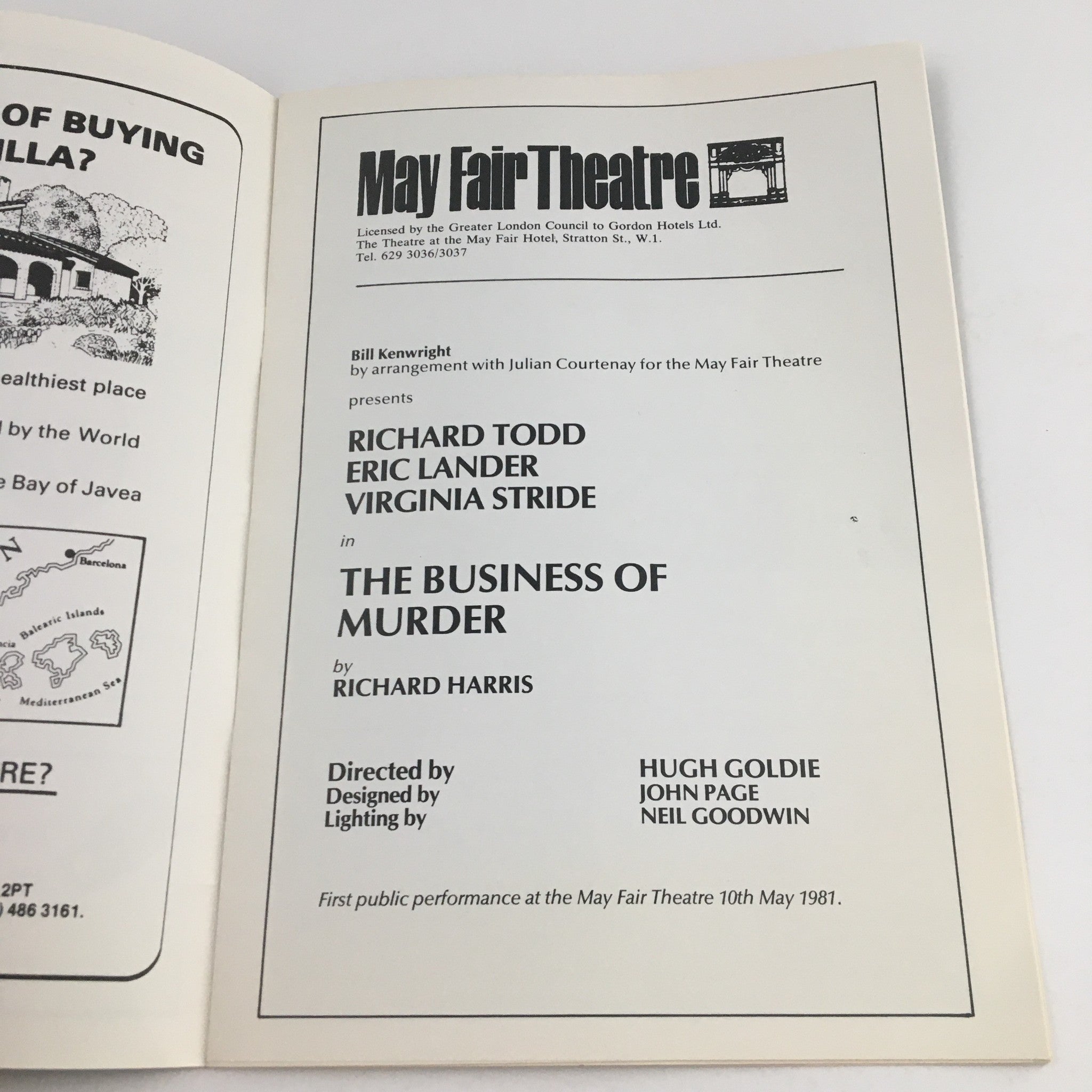 1981 Mayfair Theatre Present The Business of Murder by Richard Harris