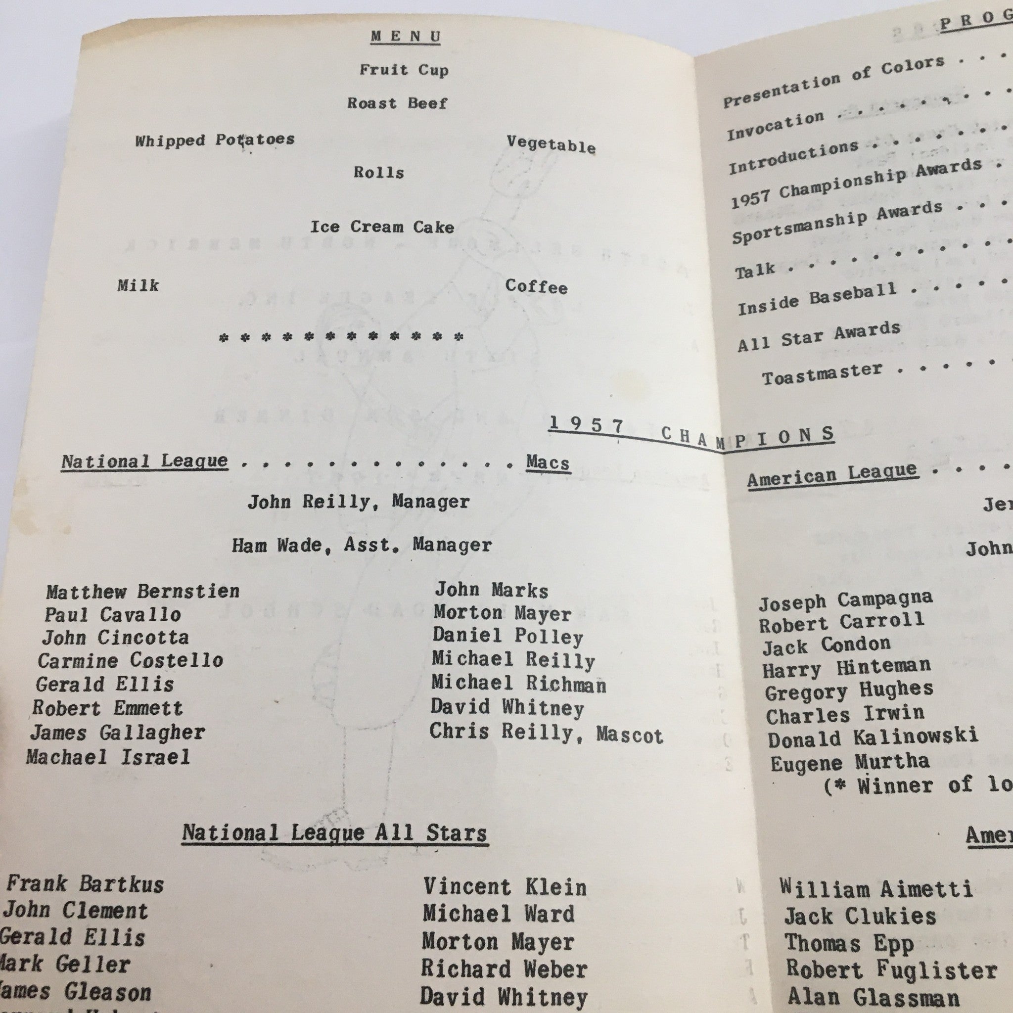 1957 North Bellmore North Merrick Little League Inc. Present Father & Son Dinner