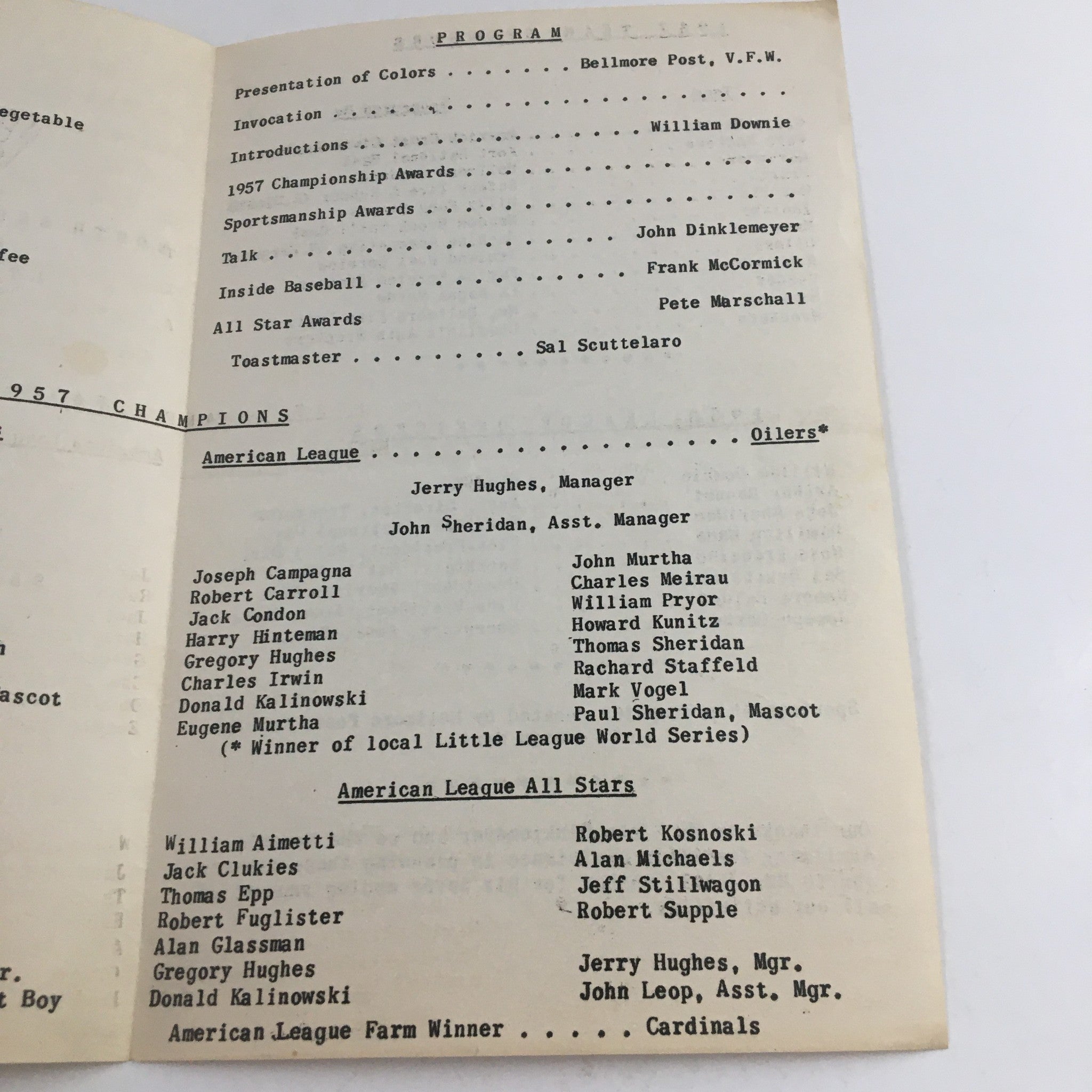 1957 North Bellmore North Merrick Little League Inc. Present Father & Son Dinner