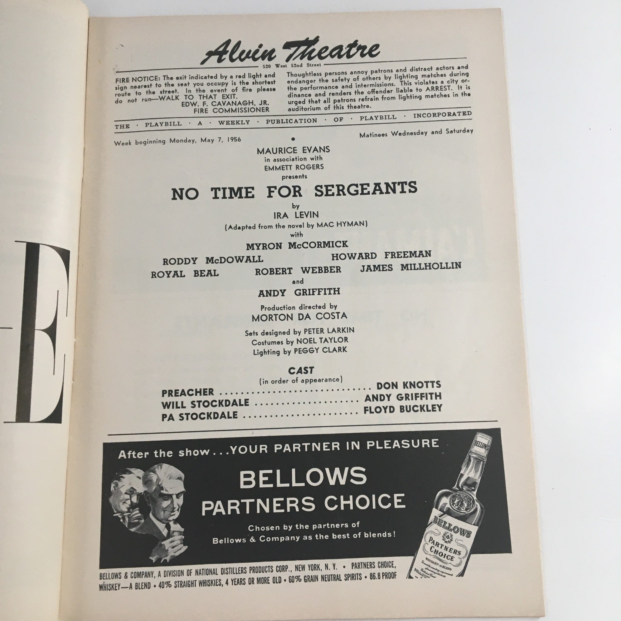 1956 Playbill Alvin Theatre Maurice Evans Presents No Time For Sergeants