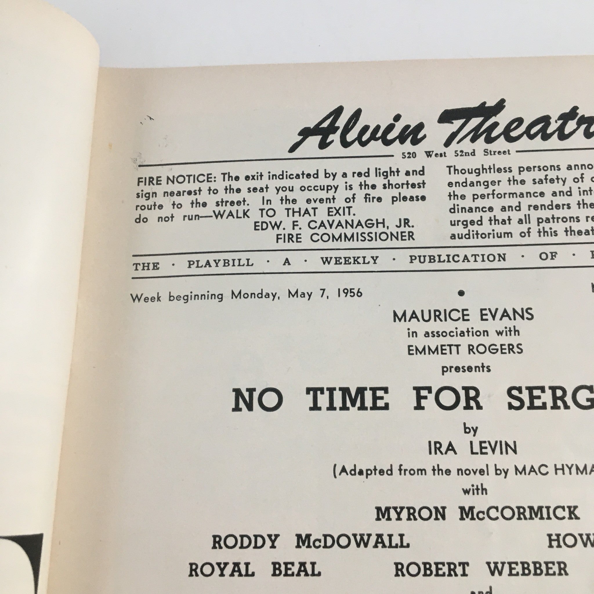 1956 Playbill Alvin Theatre Maurice Evans Presents No Time For Sergeants