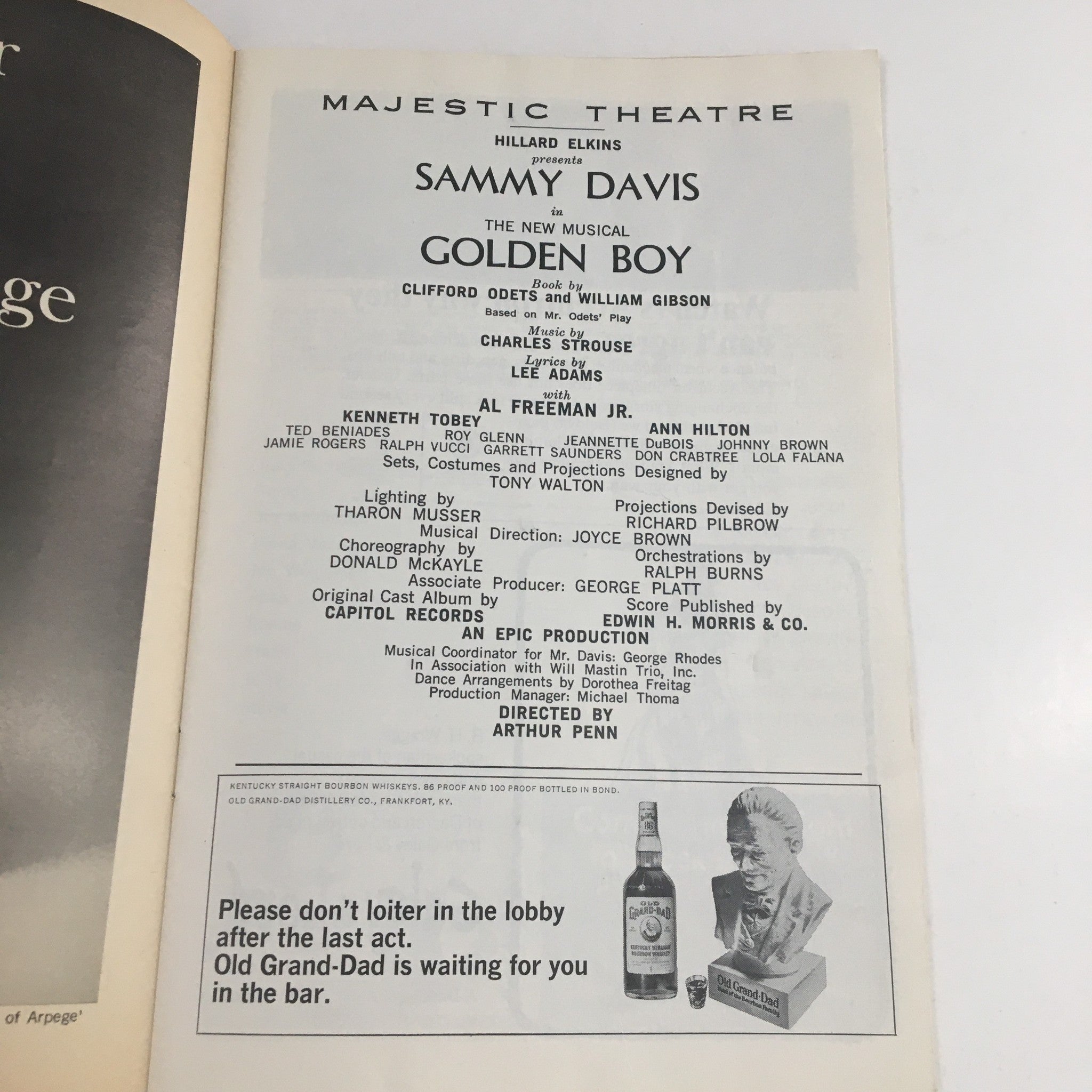 1965 Playbill Majestic Theatre Hillard Elkins Present Sammy Davis in Golden Boy