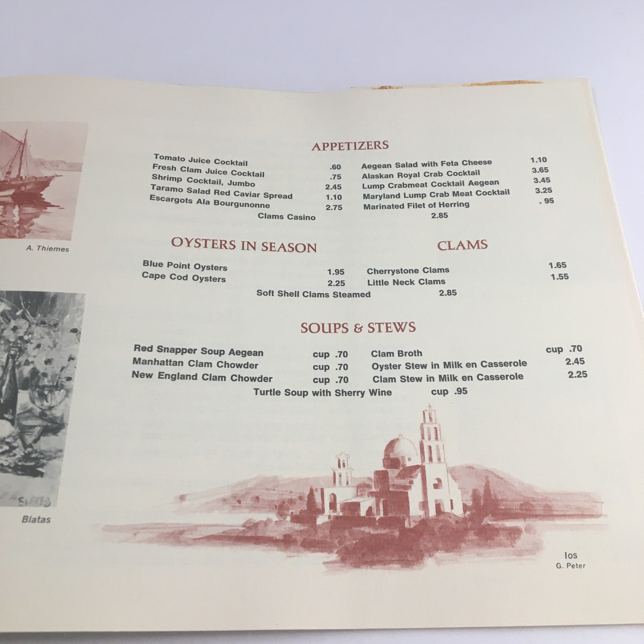 1976 Sea Fare of the Aegean Restaurant Vintage Brochure Menu by George Peter