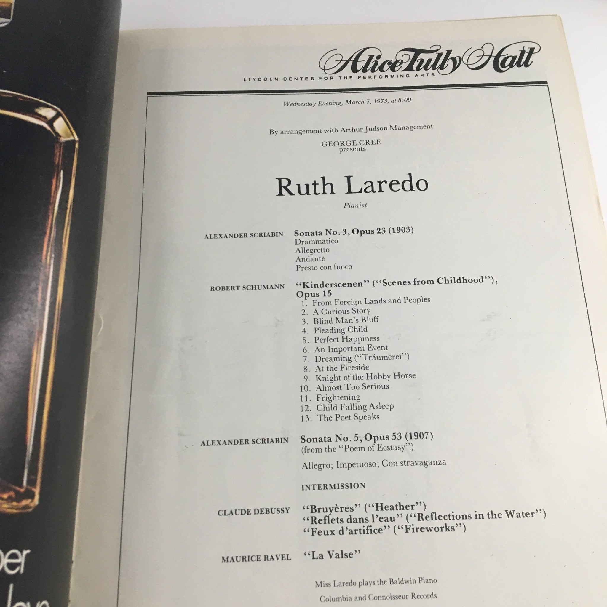 1972 Lincoln Center Alice Tully Hall Present Pianist Ruth Laredo & Kinderscenen