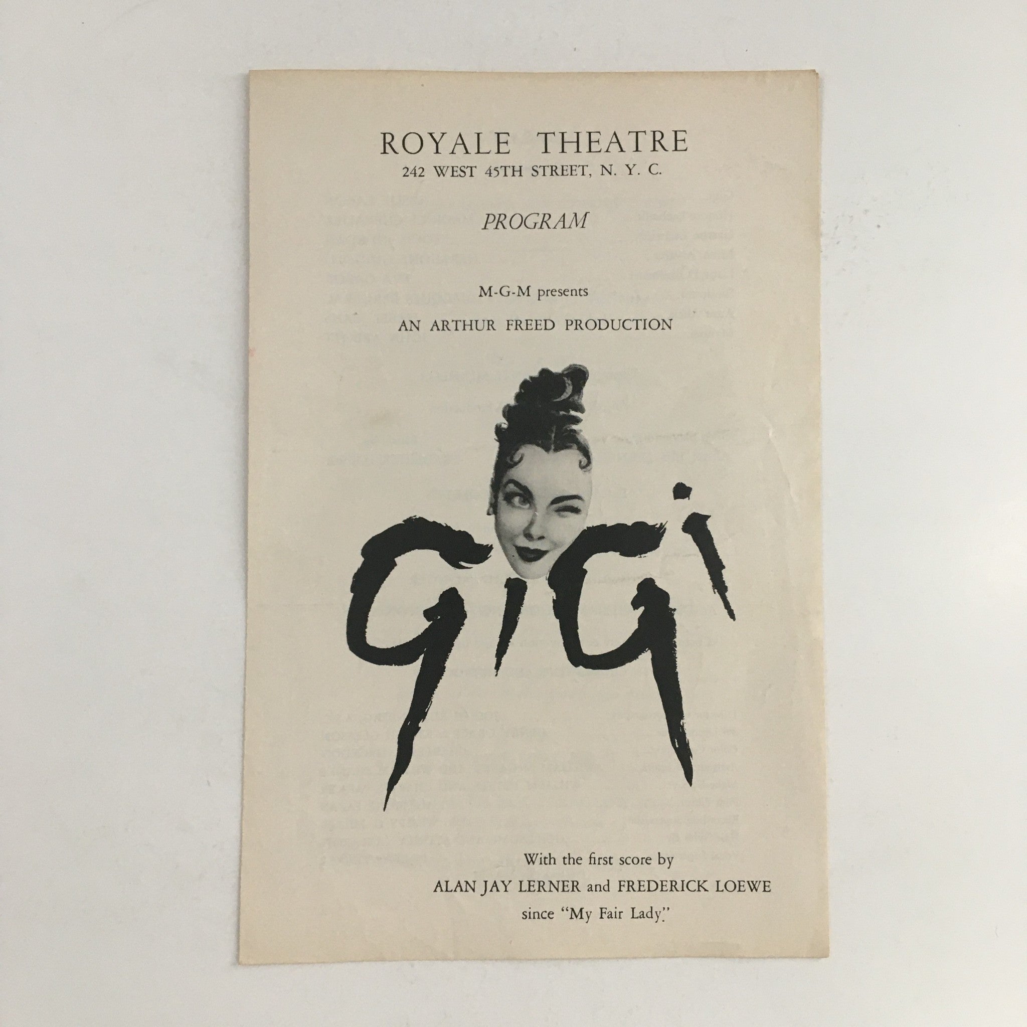 1958 Royale Theatre Program Present Arthur Freed Production "Gigi" by F. Loewe