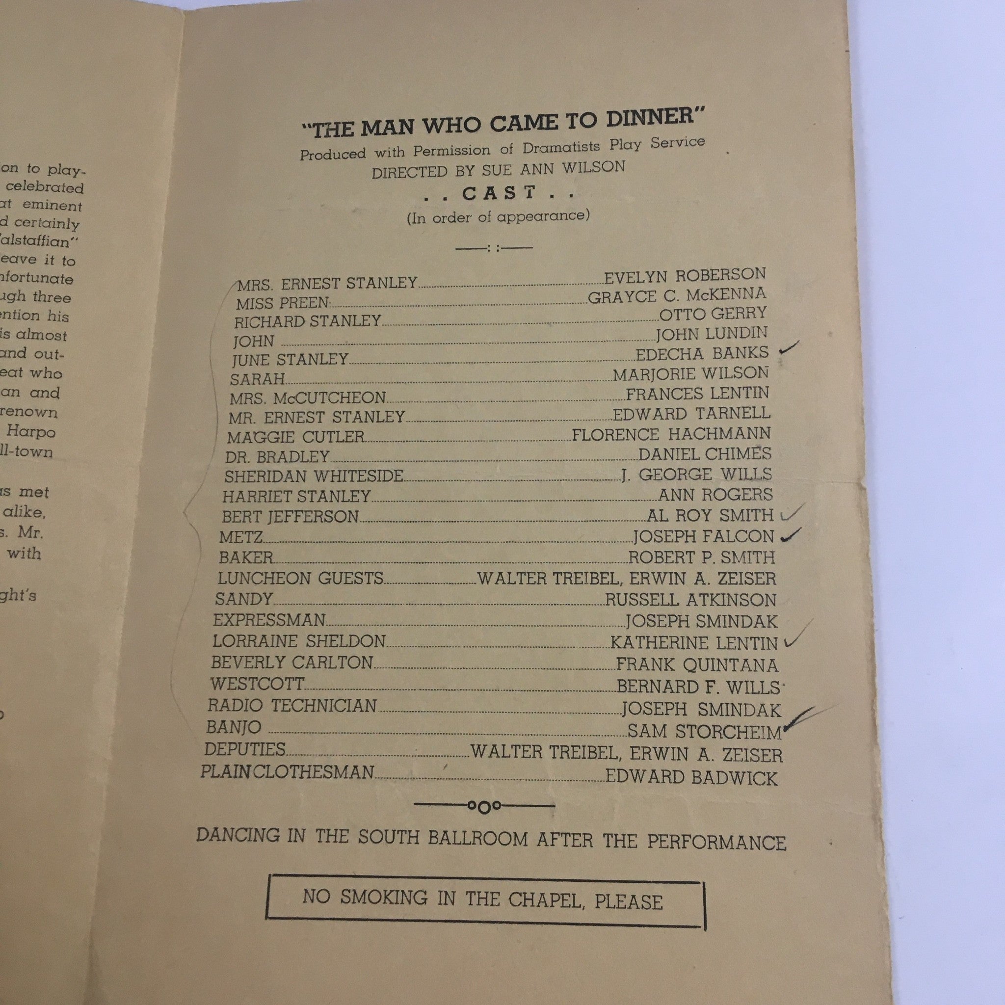 1942 The Play Workshop and The Alumni Present The Man Who Came To Dinner