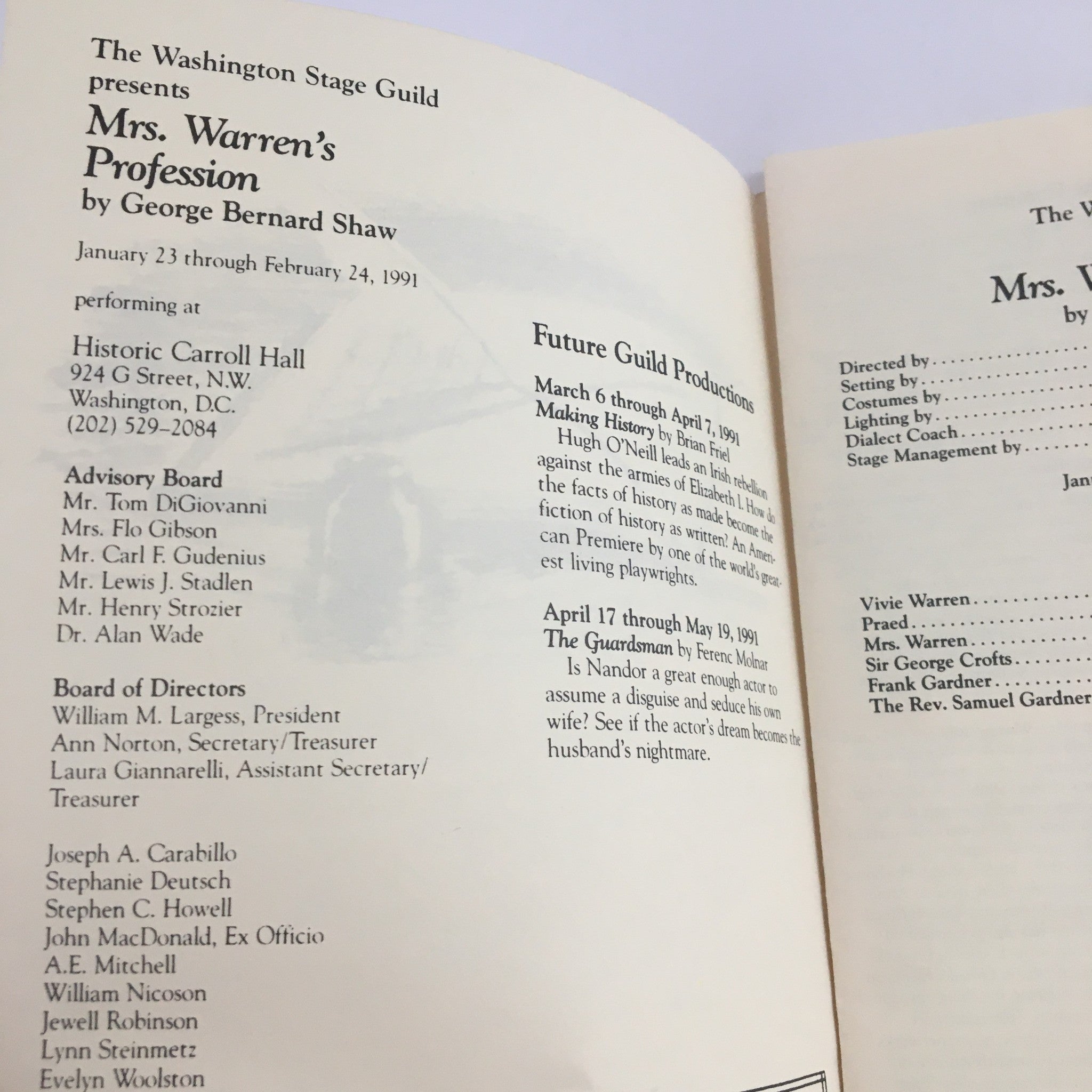 1991 The Washington State Guild Presents Mrs. Warren's Profession by G. B. Shaw