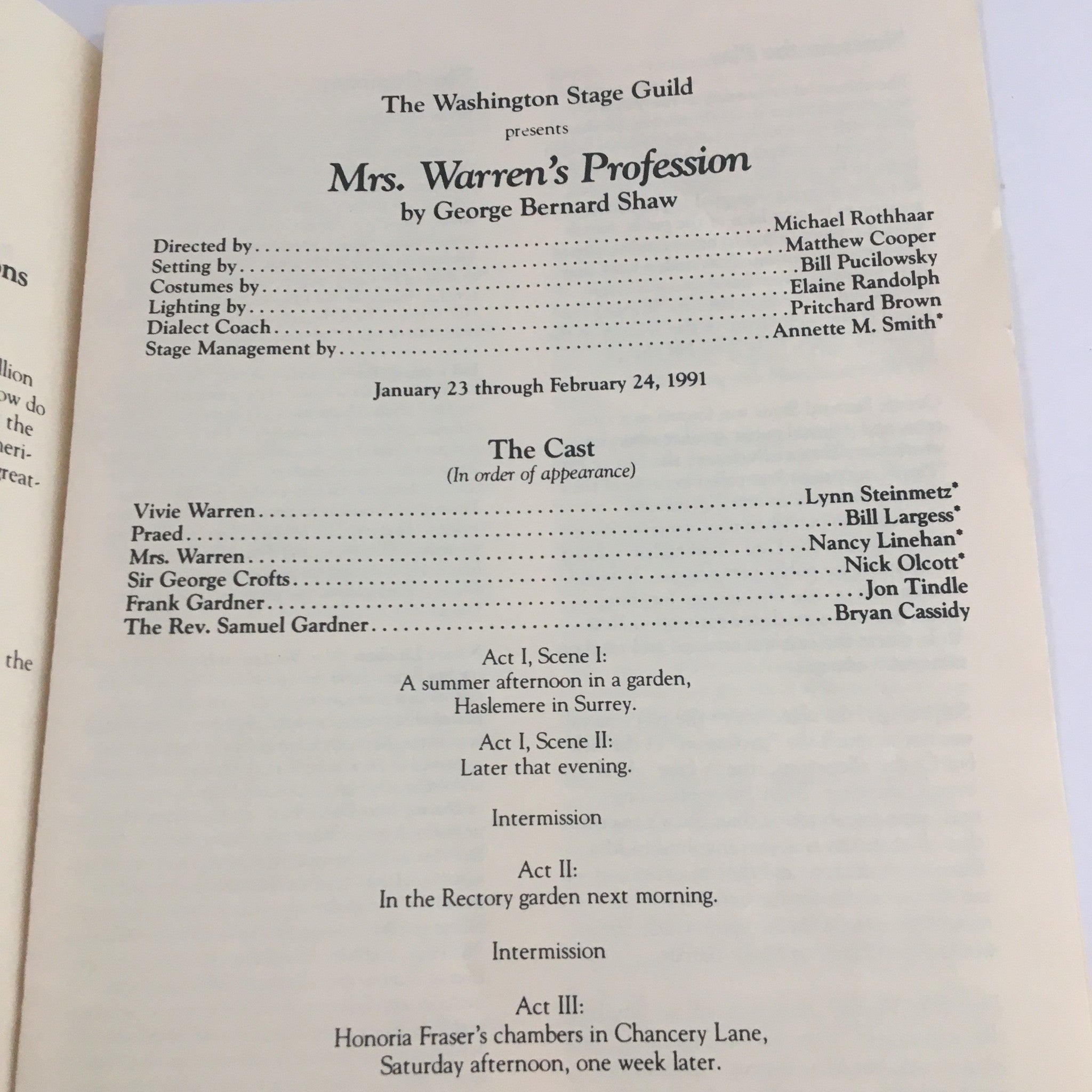 1991 The Washington State Guild Presents Mrs. Warren's Profession by G. B. Shaw