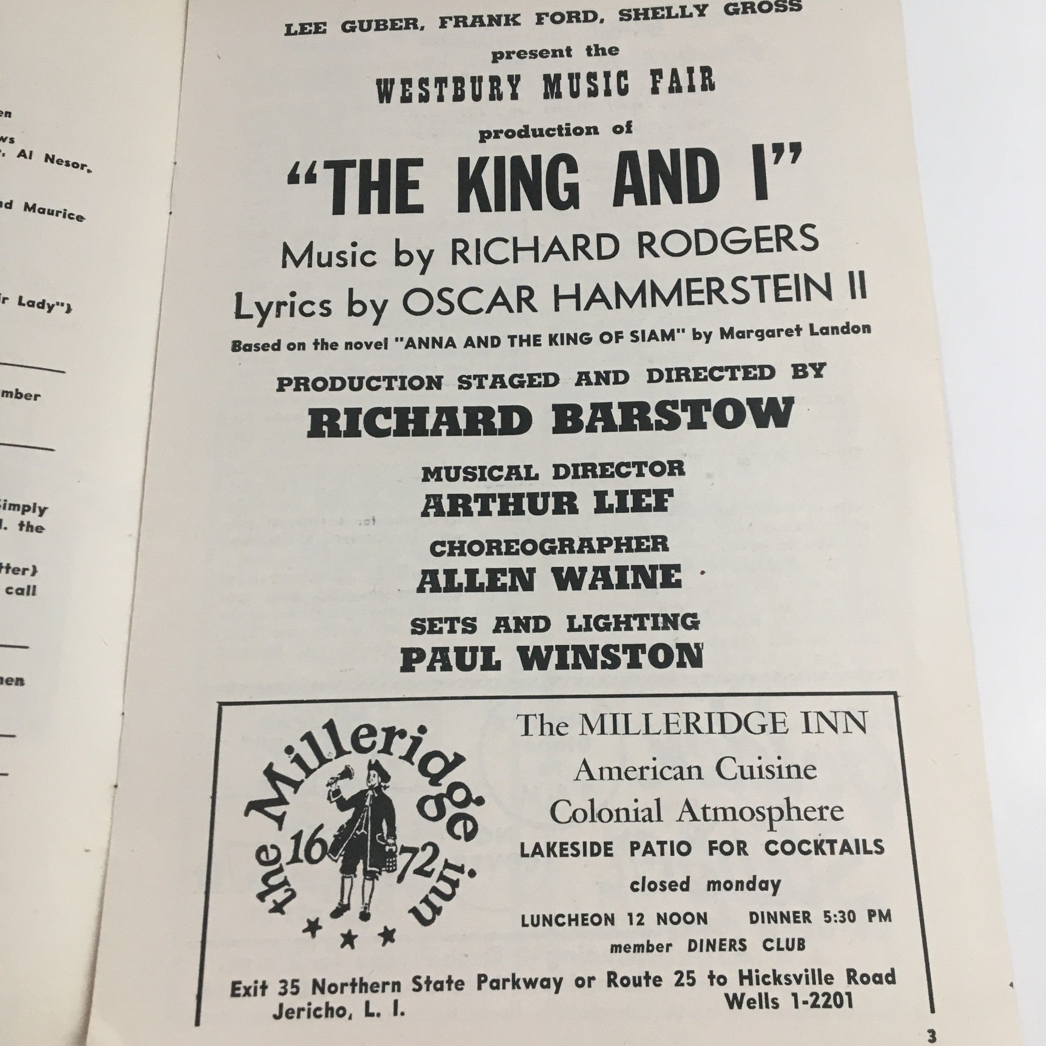 1956 Season Westbury Music Fair Rodgers & Hammerstein's The King and I