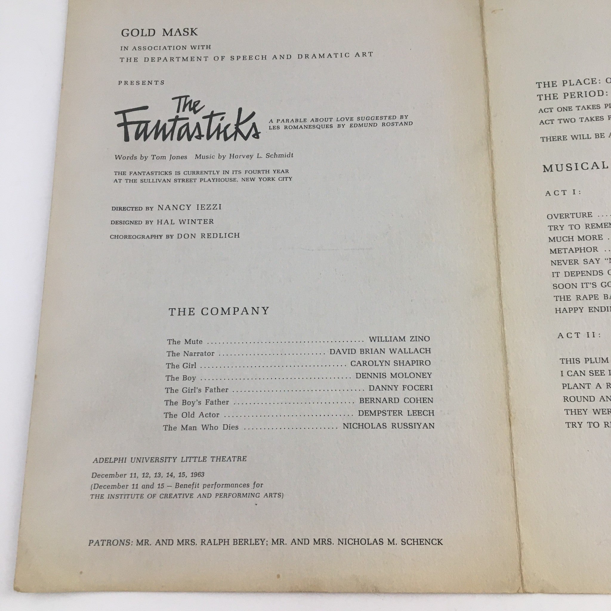 1964 Gold Mask Presents The Fantasticks A Parable About Love by Nancy Iezzi