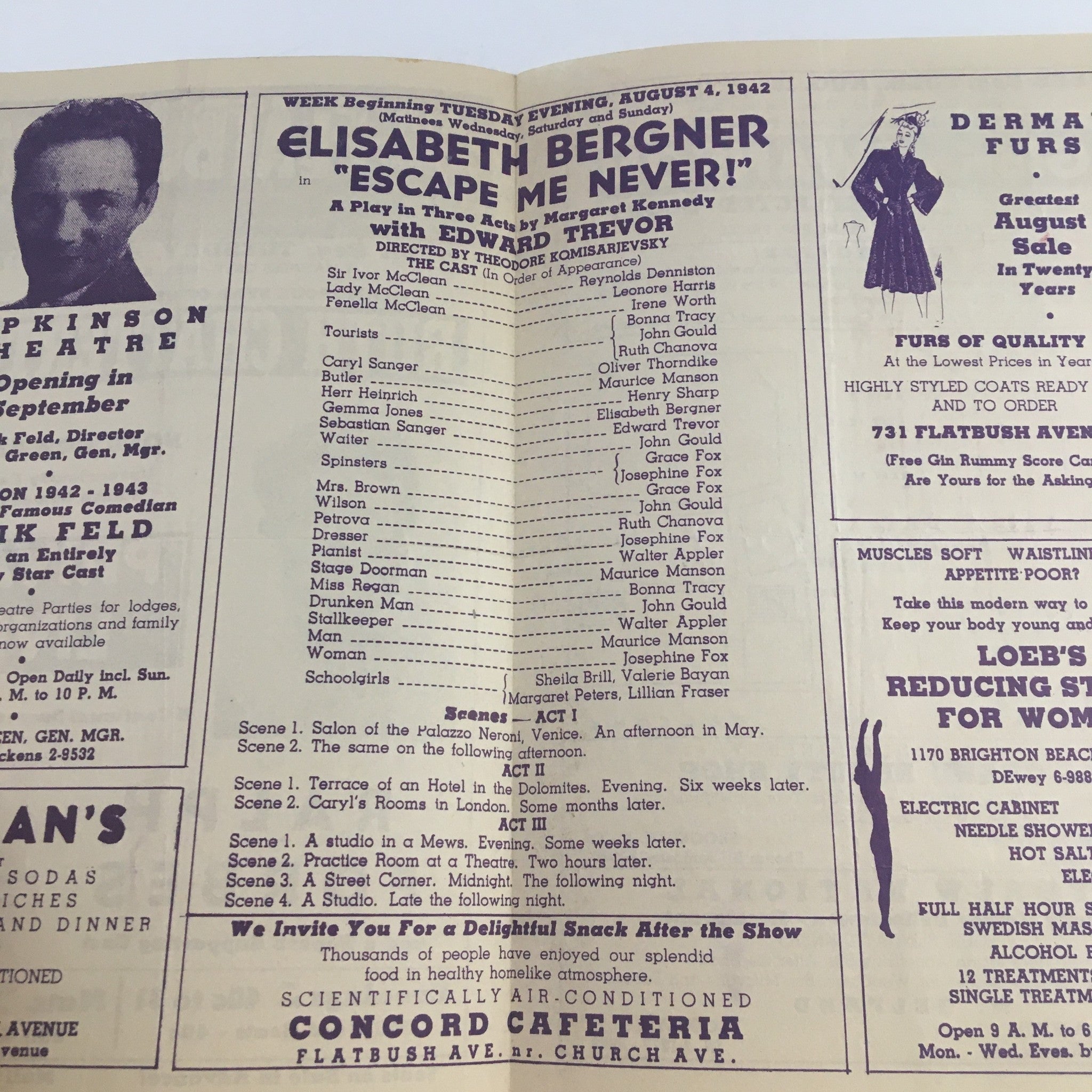 1942 Flatbush Theatre Bklyn Present Elisabeth Bergner in Escape Me Never