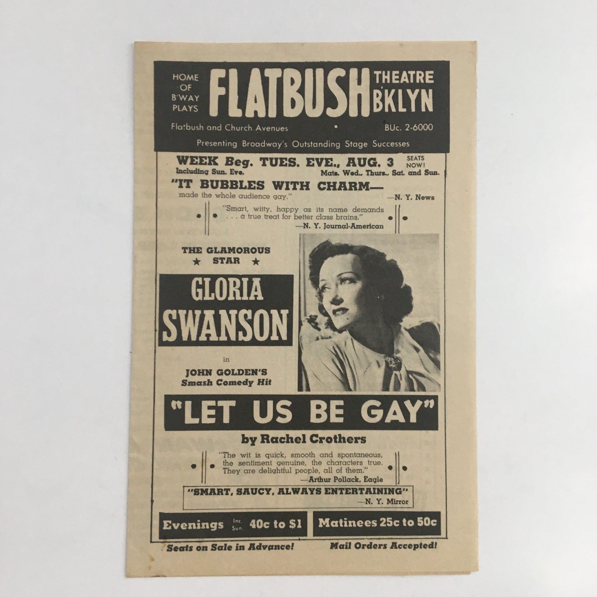 1943 Flatbush Theatre Bklyn Present George Abbott's Room Service by John Murray