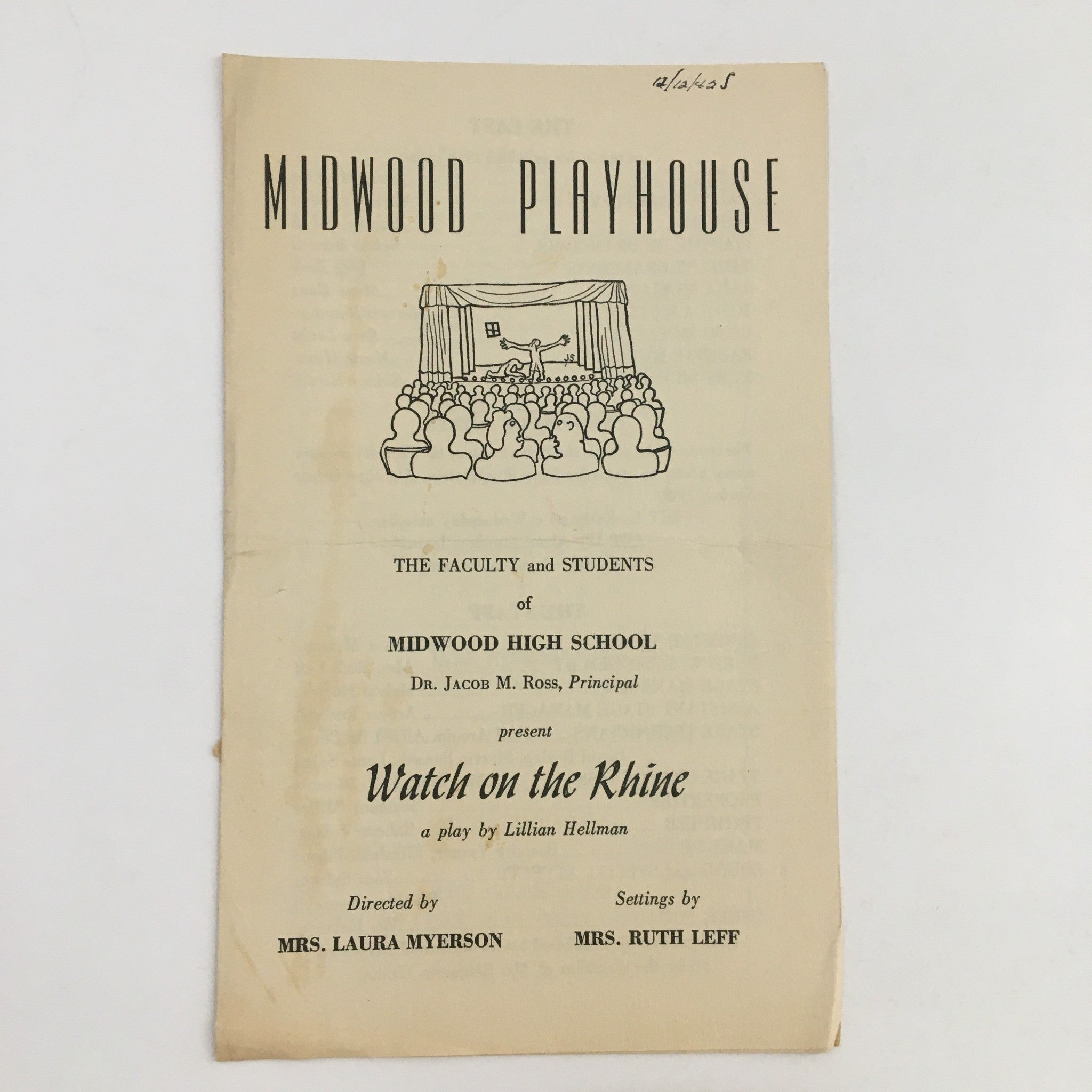 1942 Midwood Playhouse Present Watch On The Rhine A Play by Lillian Hellman